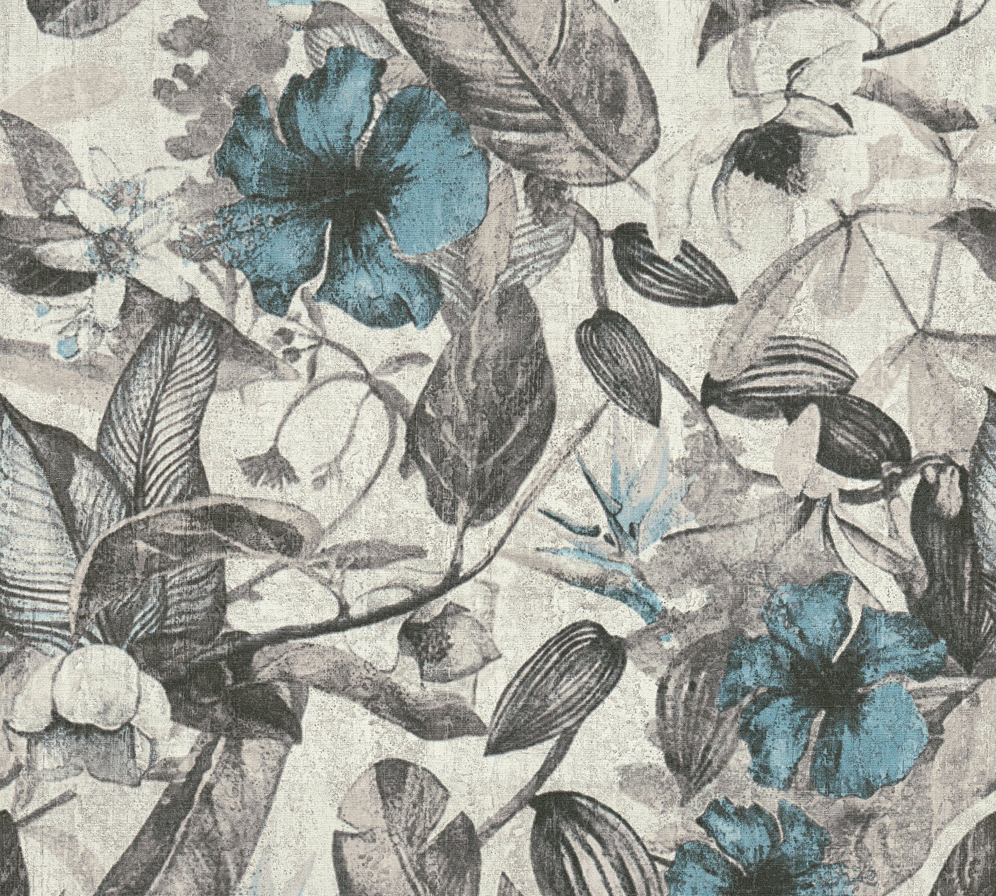A.S. Création Vliestapete Greenery mit Blätter Motiv, floral, Tapete Blumen grau/blau | Vliestapeten