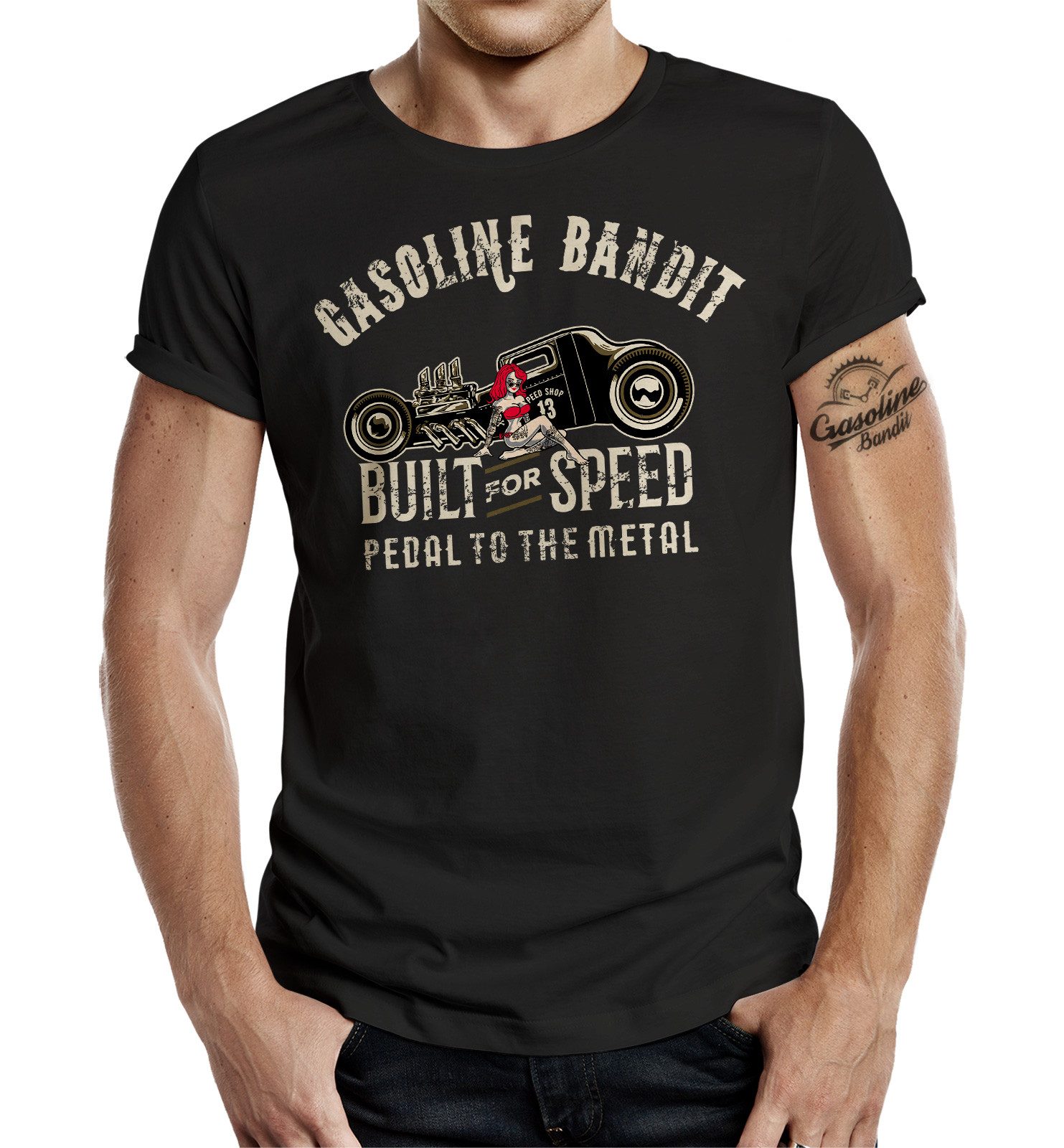 GASOLINE BANDIT® T-Shirt für Rockabilly Hot Rod Fans: Pedal to The Metal