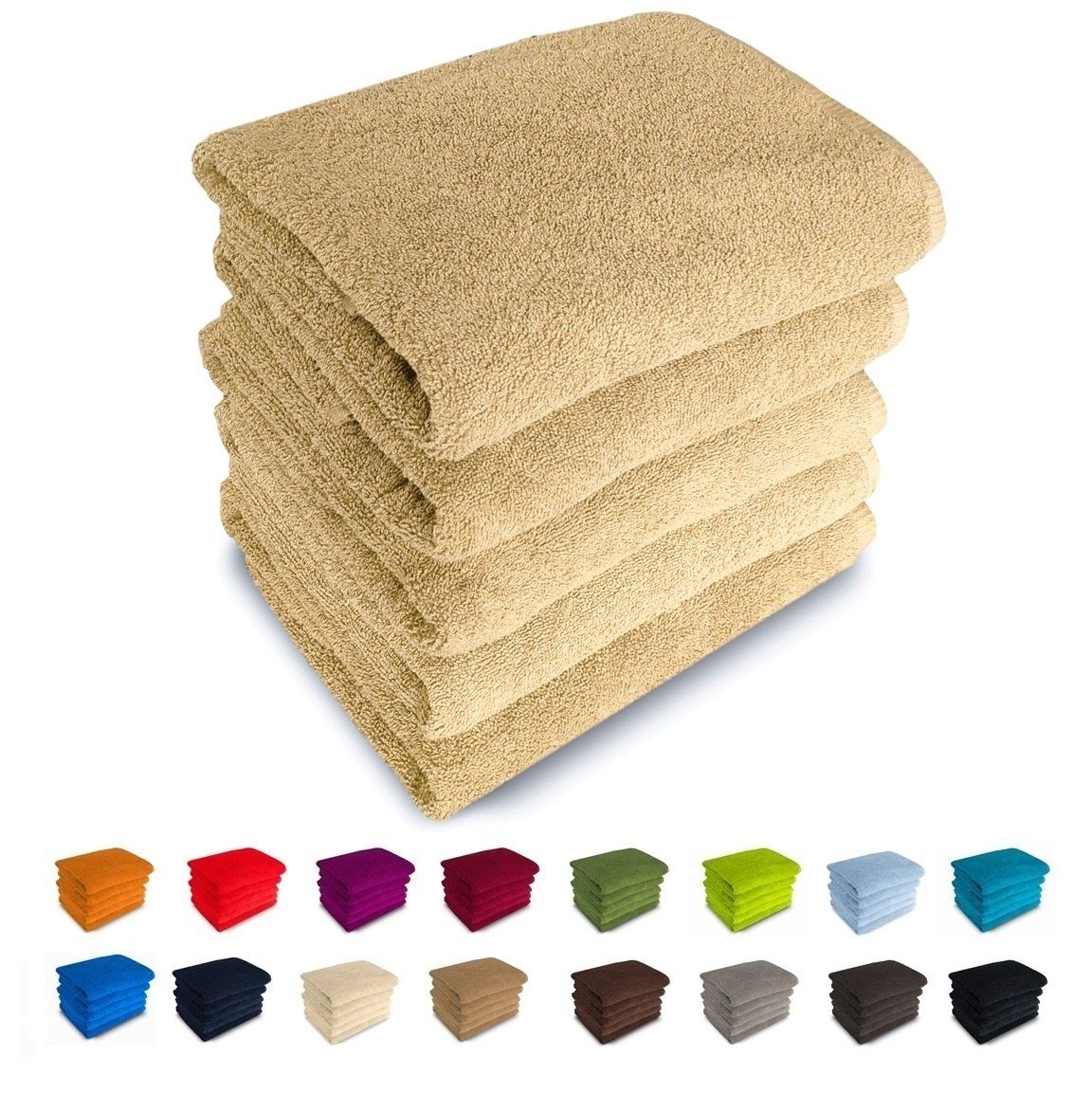 MatratzenL.A.B® Handtuch Set Rimini 500 g/m², 100% Baumwolle, (Duschtücher 70x140 cm Set, 5-tlg), Frotee, mit Aufhänger, 23 Farben, einzeln verpackt beige - 08