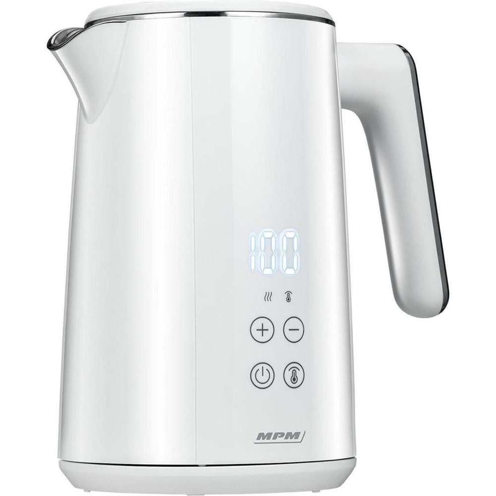 MPM Wasserkocher MPM MCZ-120 Wasserkocher 1,5 l mit Temperaturwahl Weiß, 10-°C-Schritte, doppelwandig, 360°-Sockel