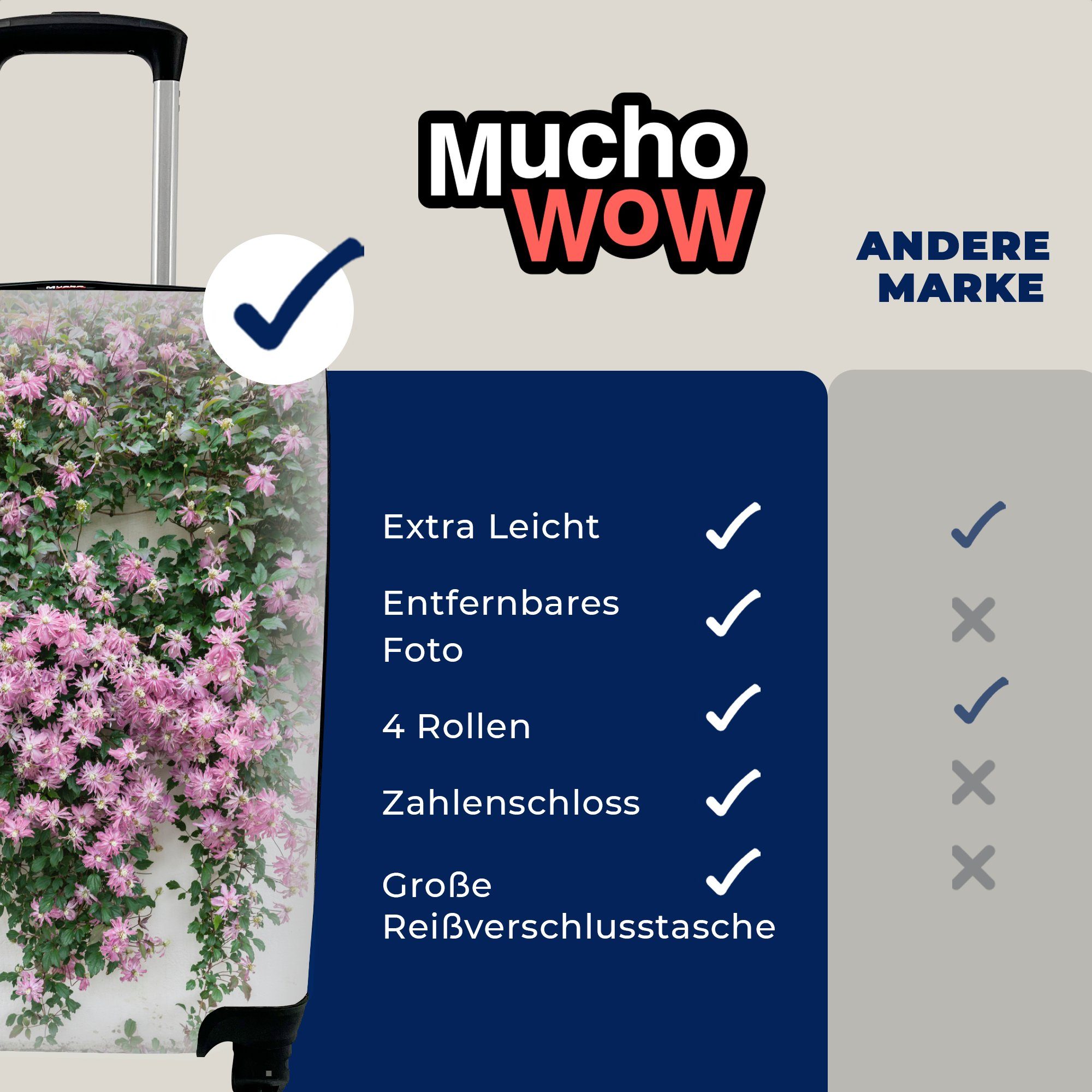 für Blüten, mit Schlingpflanze 4 Rollen, rollen, Reisekoffer Reisetasche MuchoWow Trolley, mit Handgepäckkoffer Ferien, Handgepäck rosa