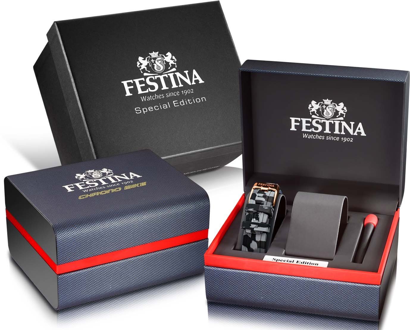 Festina Chronograph Chrono Bike - Special Edition F20645/1, (Set, 3-tlg., mit Wechselband aus Kautschuk und Werkzeug), Armbanduhr, Quarzuhr, Herrenuhr, Stoppfunktion, ideal als Geschenk