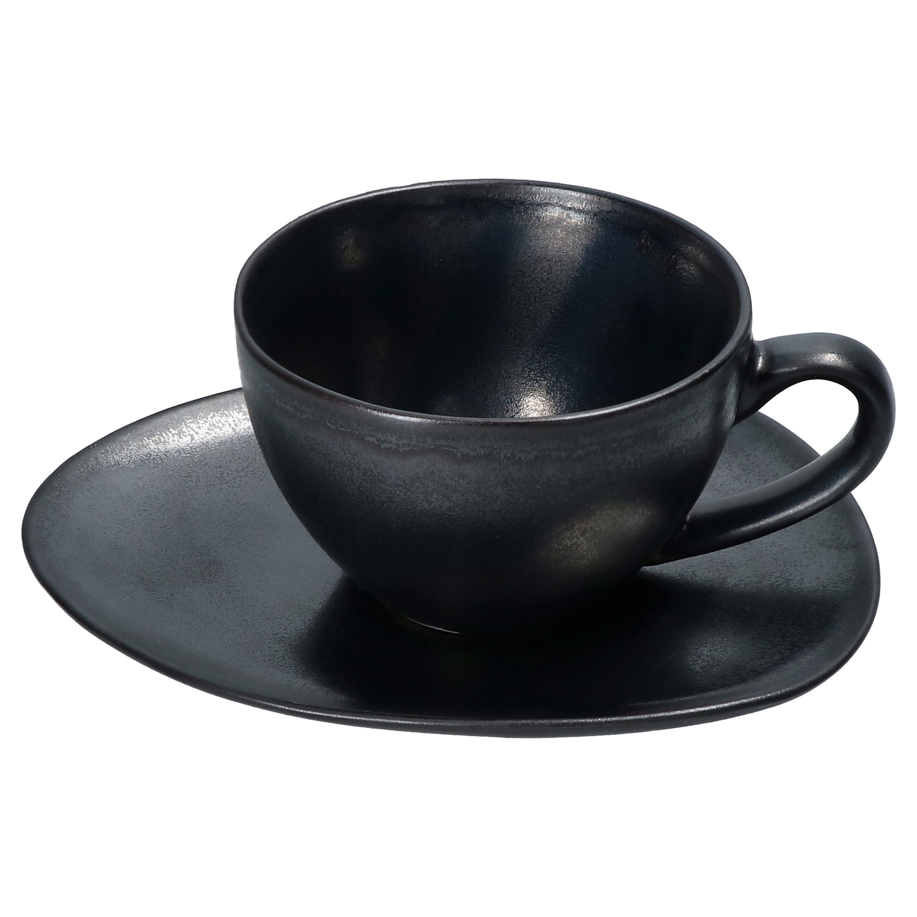 4er Tasse Manhattan Set Kaffeetasse Personen 4 schwarz Untertasse mit MamboCat für