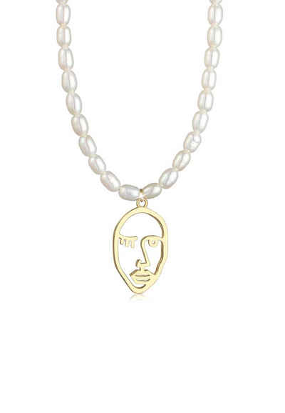 Elli Premium Perlenkette Gesicht Anhänger Süßwasserzuchtperle 925 Silber