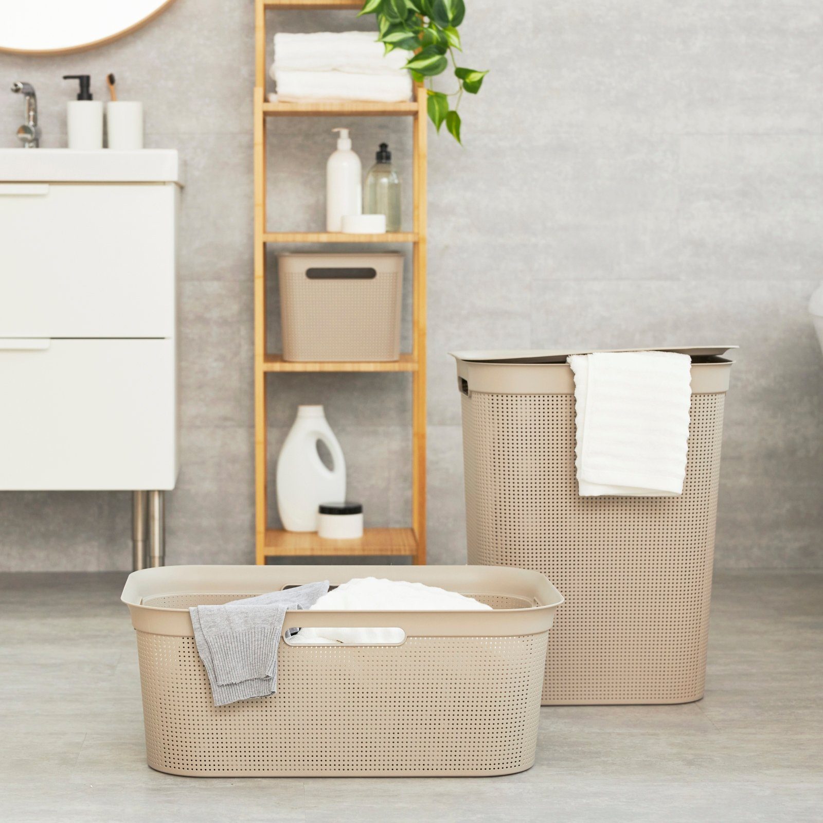 Rotho an Luftzirkulation ermöglicht ROTHO innerhalb Seiten Set Brisen Löcher Wäschebox der Wäsche, den Cappuccino Wäschekorb