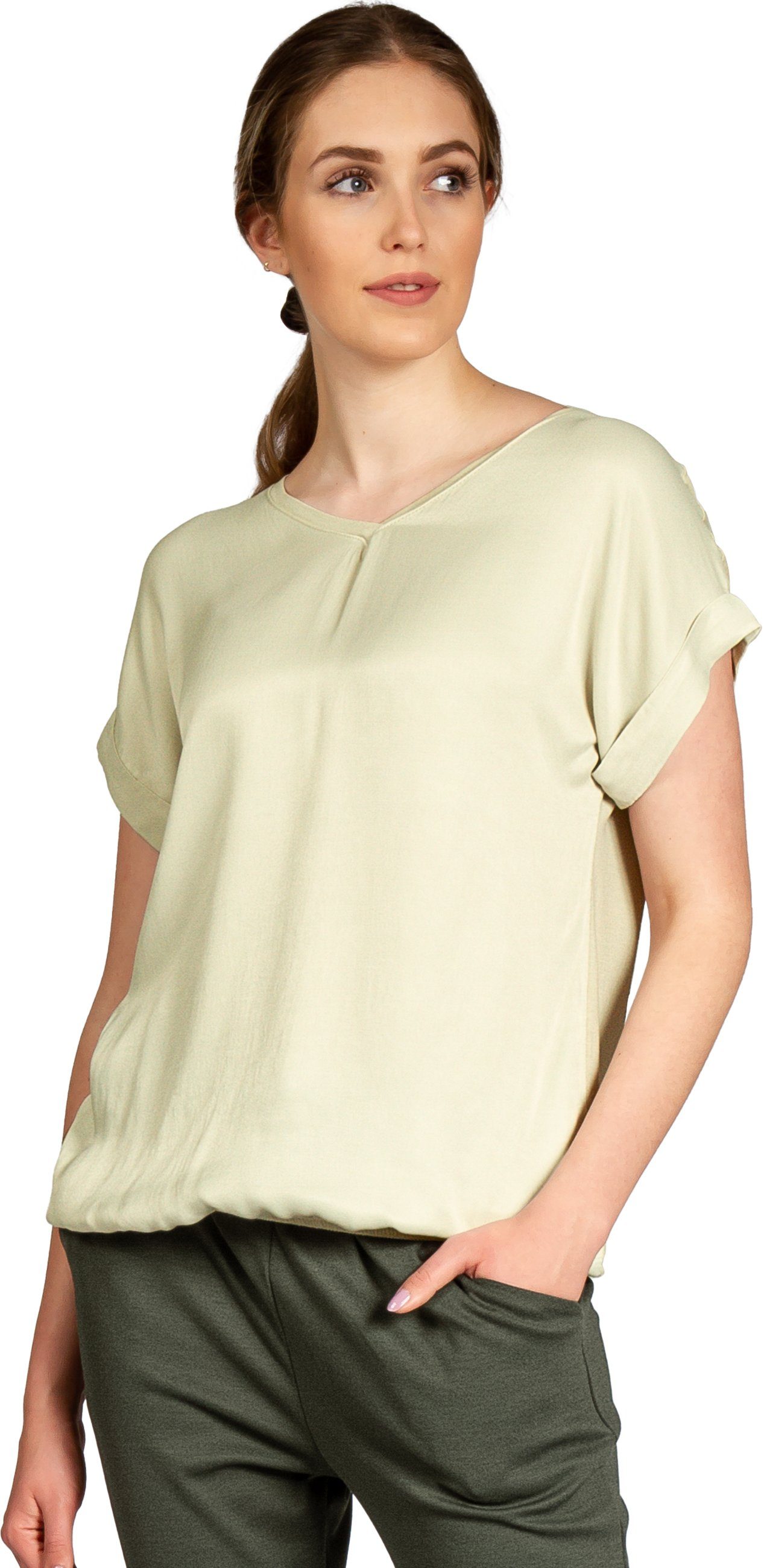Shirtbluse BLU026 leichte elegante Damen Seidenglanz Kurzarm Sommer Bluse