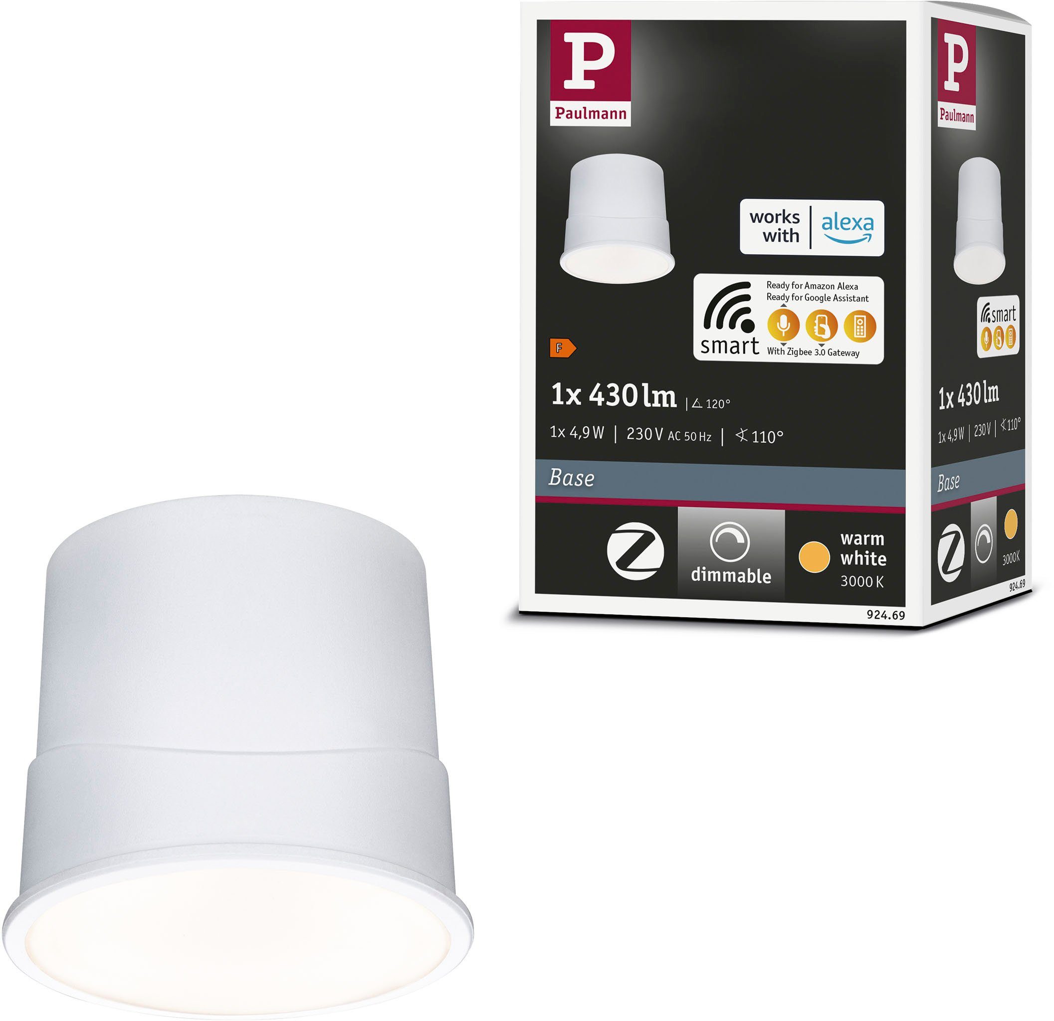 Base LED Bewegungsmelder, Einbauleuchte Paulmann Zigbee 230V 430lm, Warmweiß,