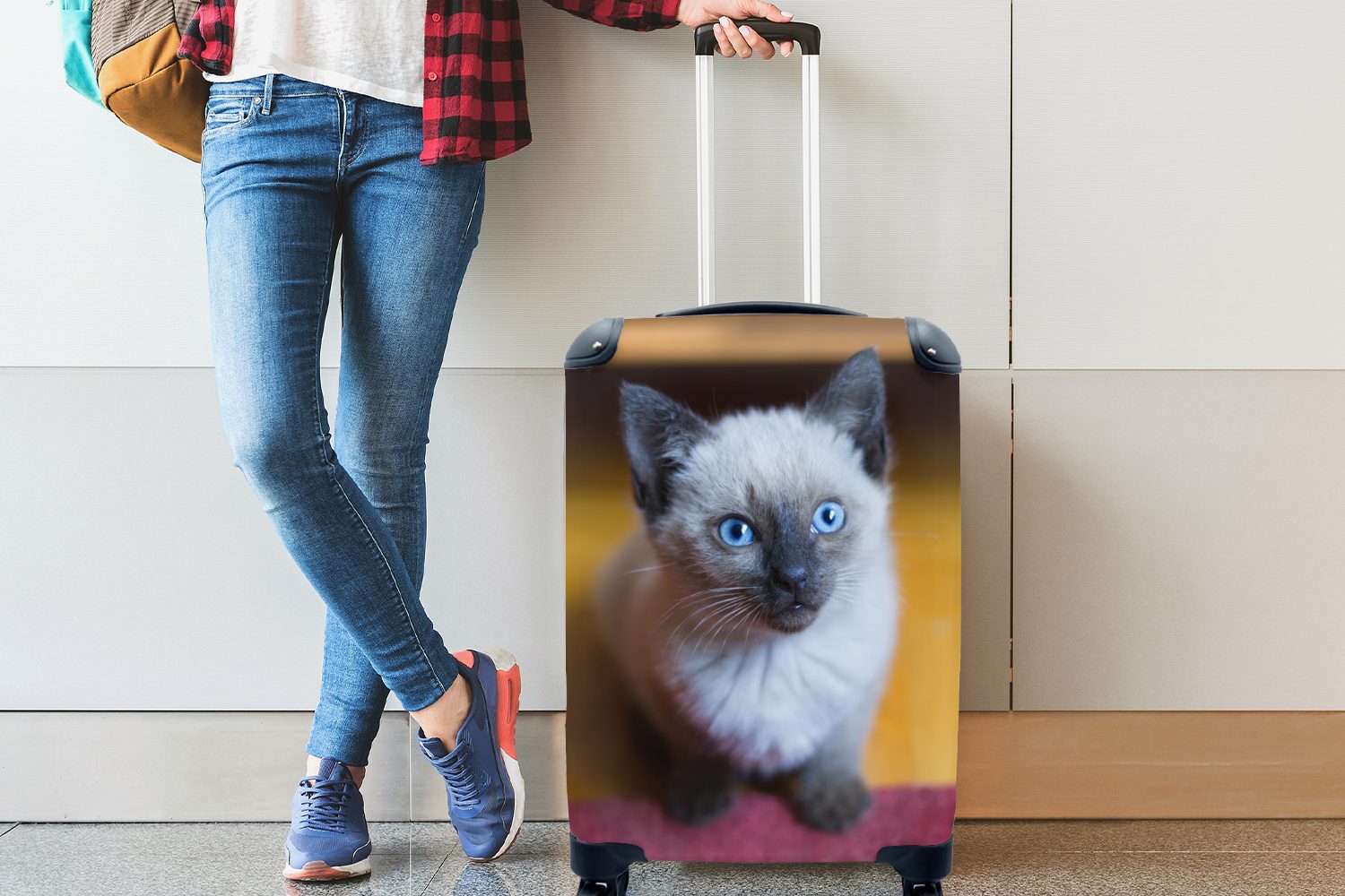 4 Reisetasche Ferien, Blaue Siamkatze, Reisekoffer Rollen, Handgepäckkoffer einer MuchoWow mit für Trolley, Handgepäck rollen, Augen