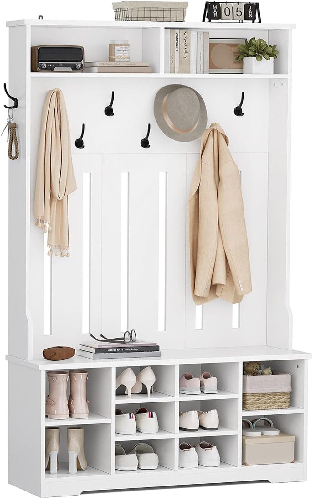 MSMASK Garderobenständer mit Schuhbank, Garderoben mit Offenem Stauraum, 10 günstig online kaufen