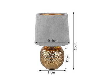 meineWunschleuchte LED Nachttischlampe, Dimmfunktion, LED wechselbar, Warmweiß, kleine ausgefallen-e Samt Lampenschirm dimmbar Grau Gold-en Höhe: 26cm