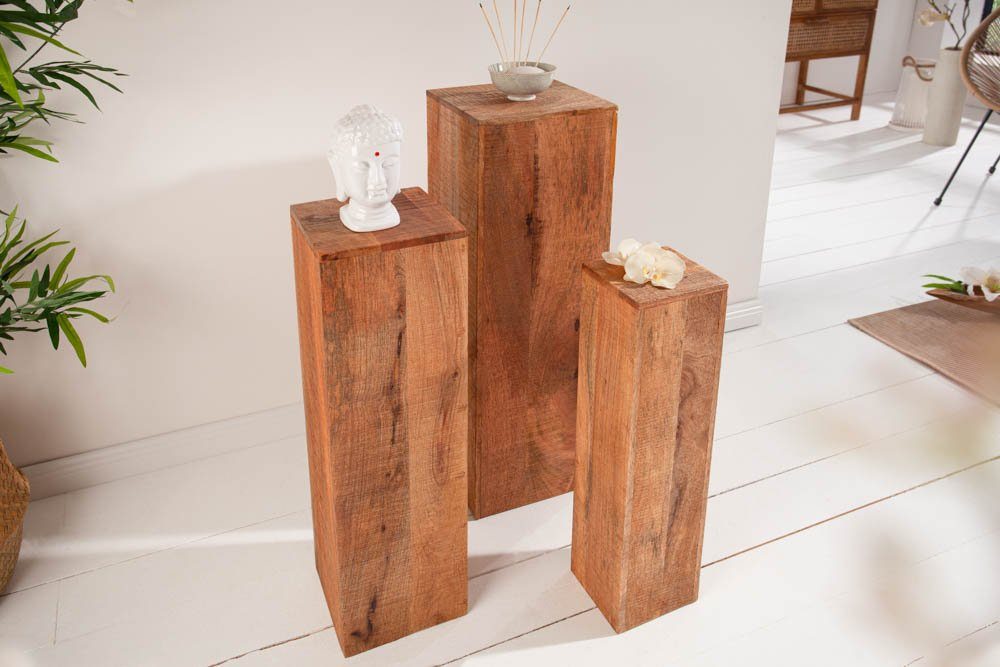 riess-ambiente Beistelltisch MAKASSAR (Set, Mangoholz natur Massivholz · · 80cm 3-St), Handarbeit · Säule