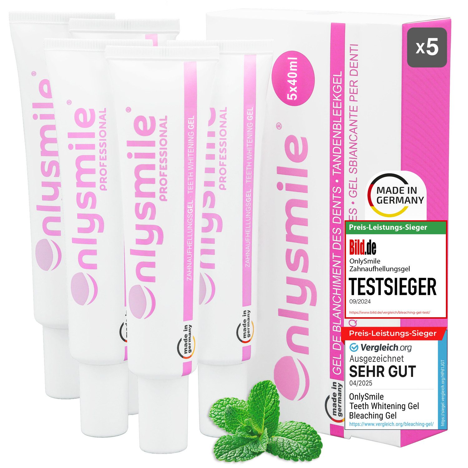 OnlySmile Zahnbleaching-Gel Zahnaufhellung Gel - Testsieger - Teeth Whitening Gel für Weiße Zähne, Zahnaufhellung, Bleaching Gel, Aufhellen, Weiße Zähne