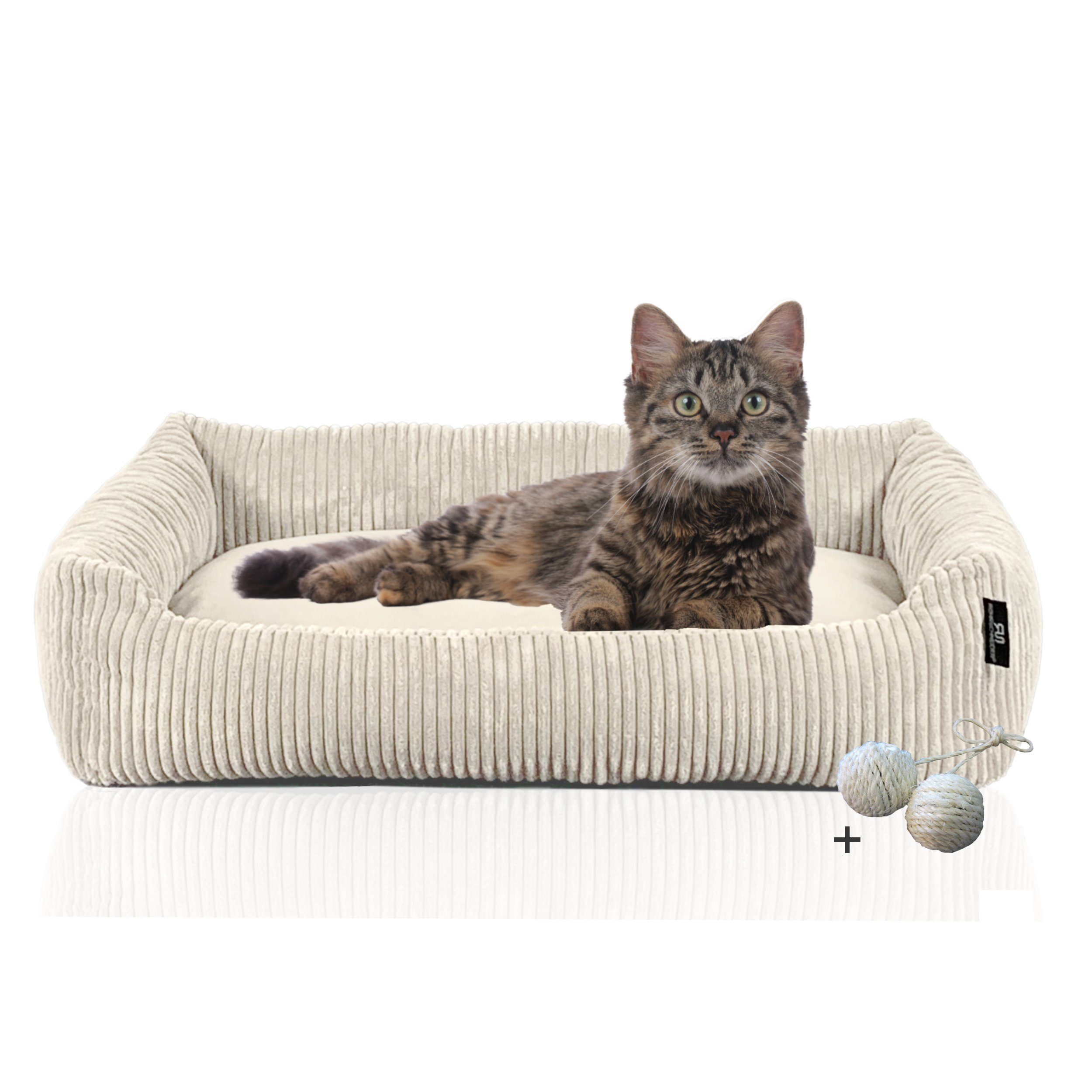 Rohrschneider Tierbett Katzenbett mit Kissen aus Cordstoff Katzensofa, inkl. Spielkugelset