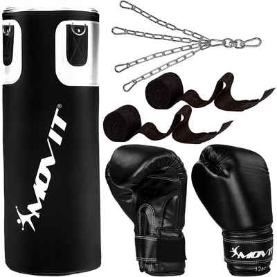 MOVIT Boxsack Movit® Boxsack-Set 25 kg, inkl. Boxsack gefüllt (Set, mit Bandagen, mit Boxhandschuhen), für Erwachsene, Schwarz oder Weiß