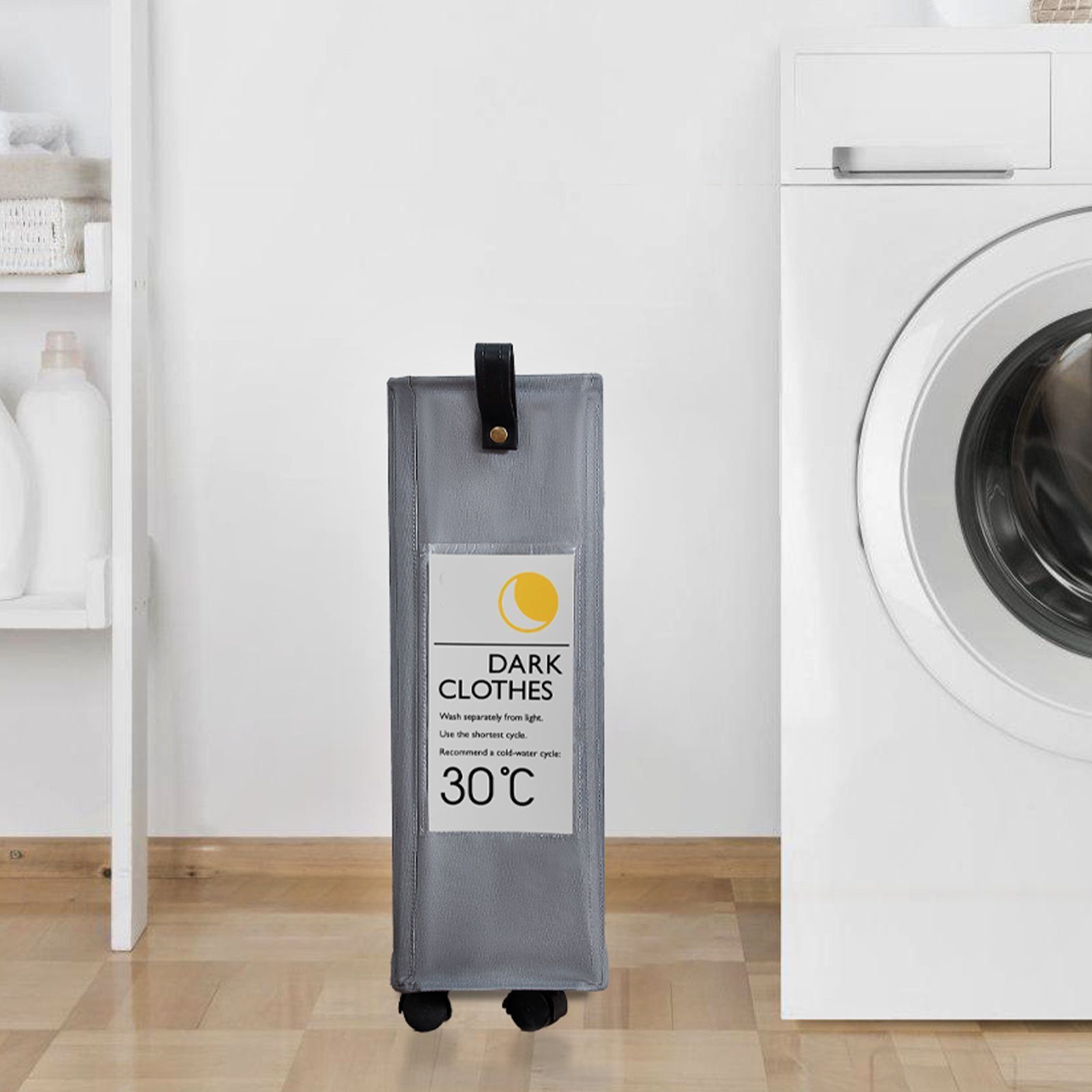 Elegear Wäschekorb wäschesack 76/110L wäschesortierer aus Oxford-Gewebe, Wäschekorb faltbar mit Rollen, Griffe, 38.5x19x58cm (L x B x H)