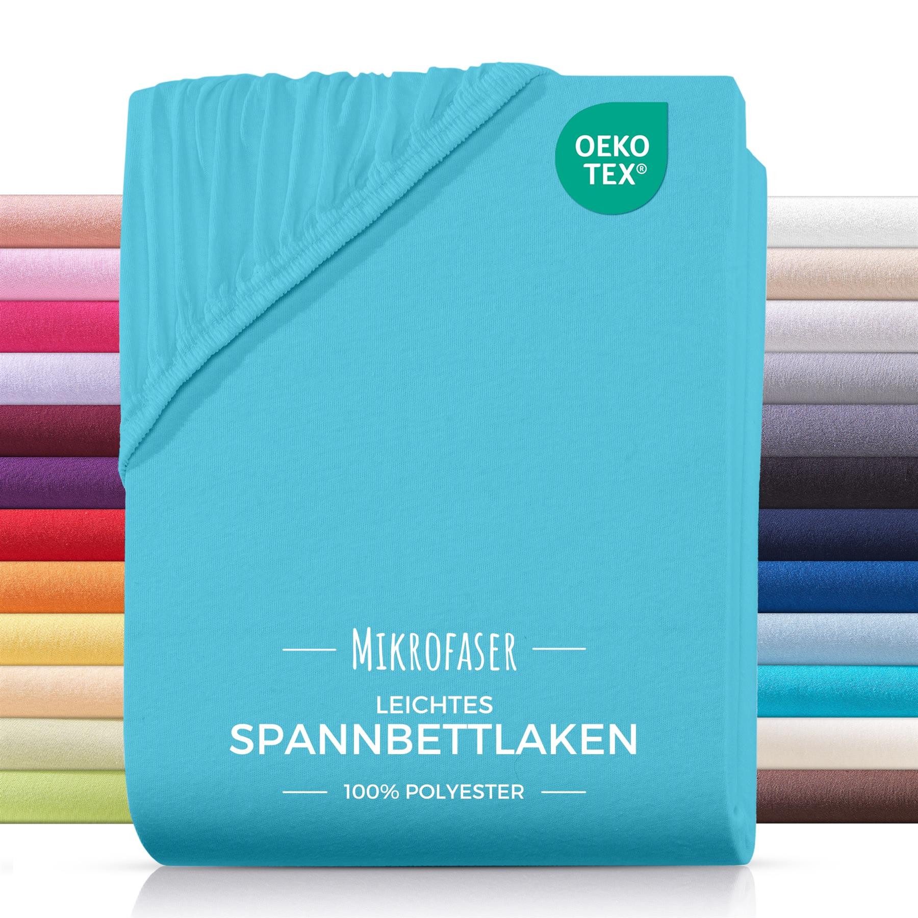 Carpe Sonno Spannbettlaken 90x200 100x200 140x200 160x200 180x200 200x200 Mikrofaser Polyester, Mikrofaser, Gummizug: rundum, (1 Stück), Weiches Spannbetttuch Bügelfrei & Pflegeleicht, 90x200 Türkis