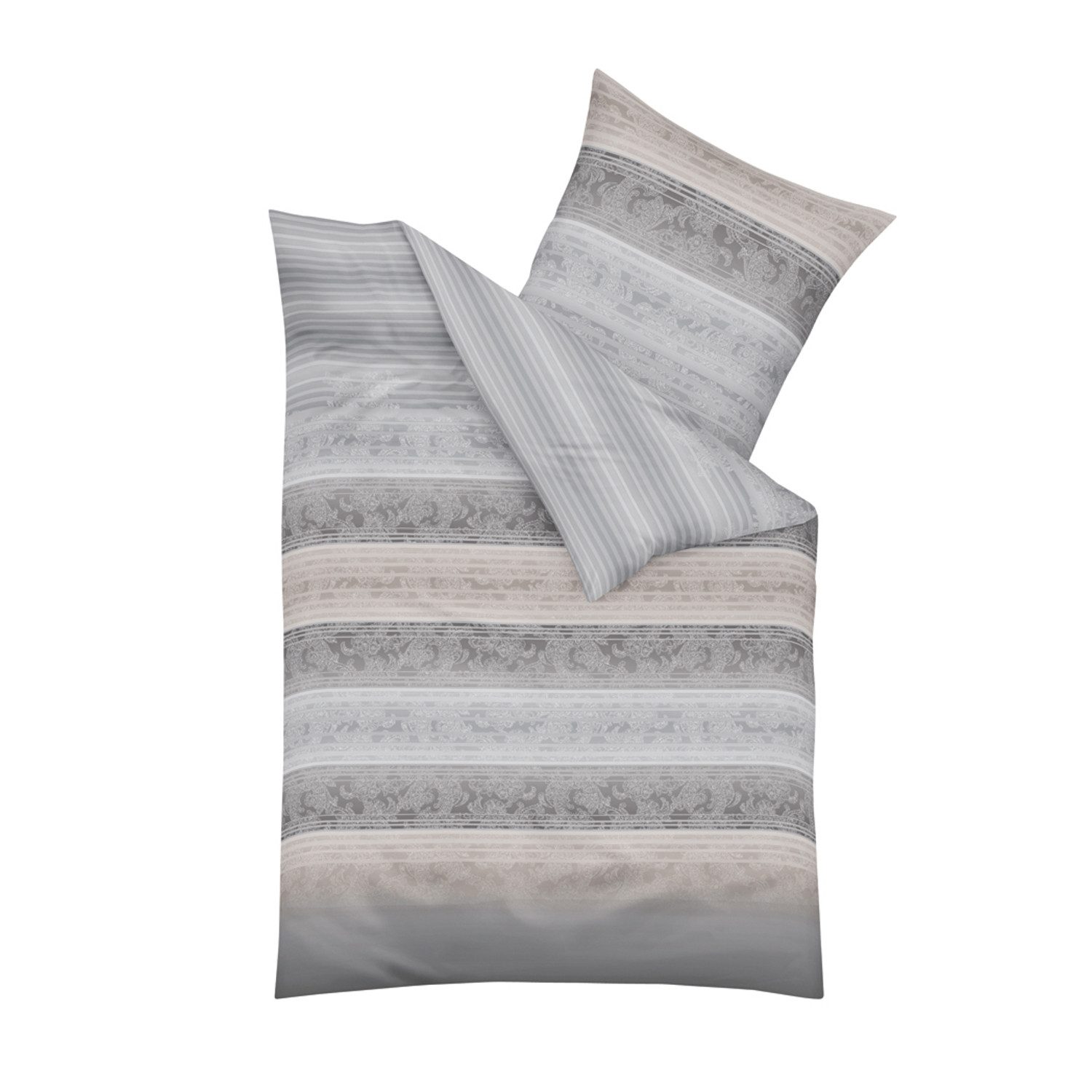 Kaeppel Bettwäsche Bettwäsche Kaeppel Satin 357-09 Palace Streifen silber grau 135x200, Mako- Satin, 2 teilig