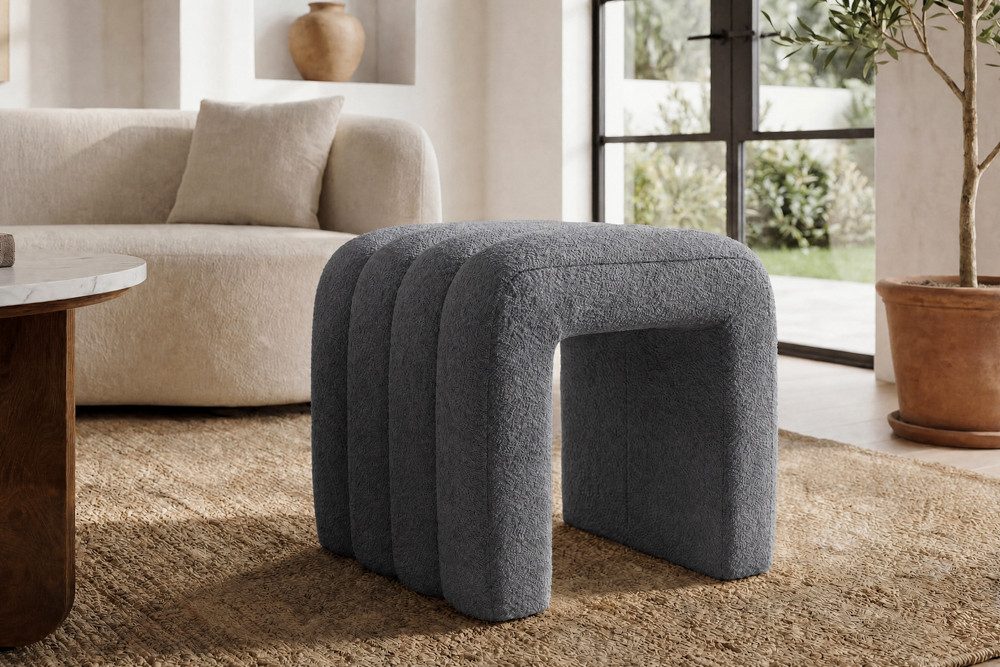 riess-ambiente Sitzwürfel VOGUE 40cm grau - Bouclé, quadratisch, Riffelung, skulptural, modern (Einzelartikel, 1 St), Kompakter Sitzhocker - ideal für Wohn-, Schlaf- oder Esszimmer