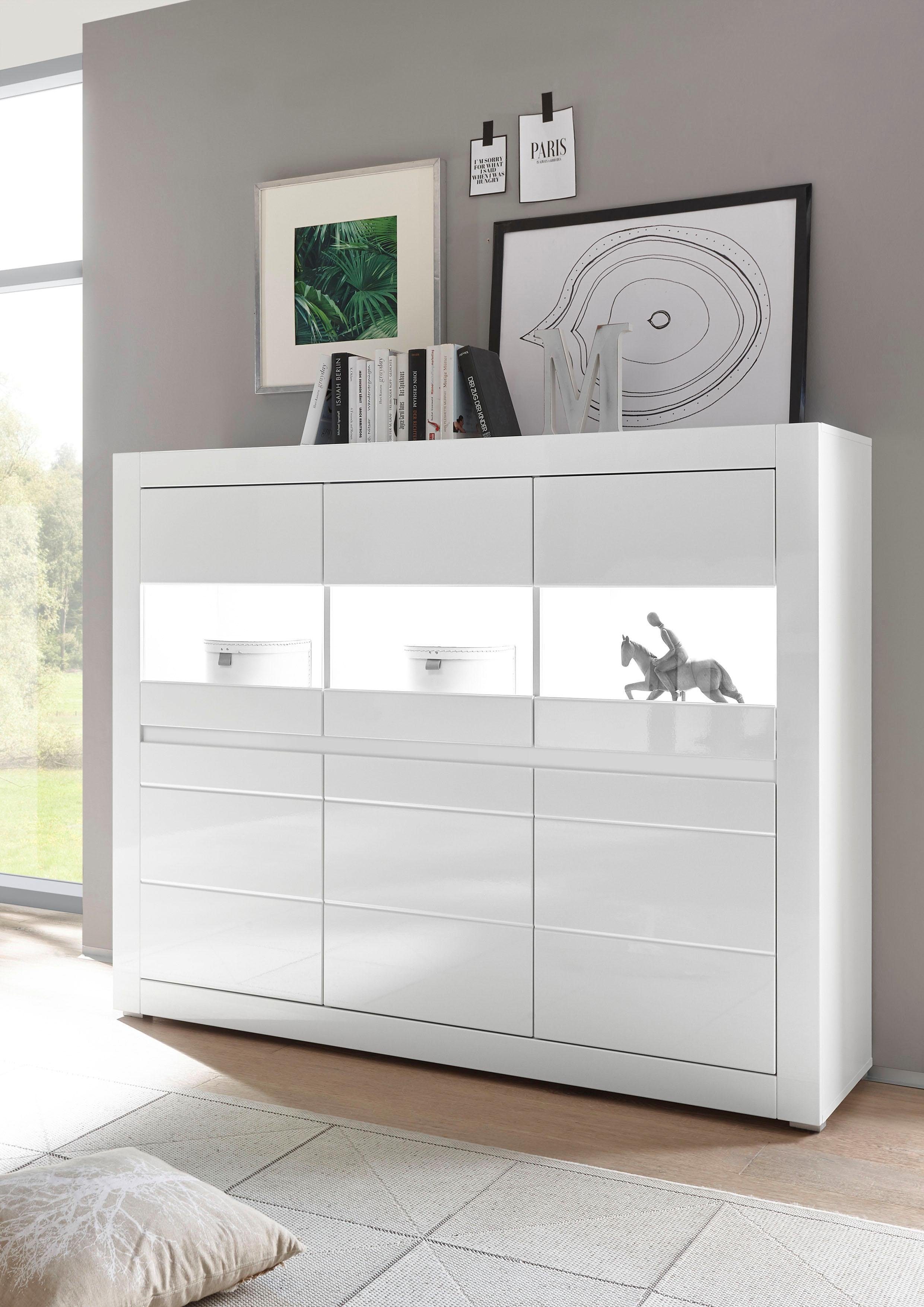 Home affaire Highboard Carat, Breite 164 cm, Blende in weiß und betonfarben im Lieferumfang