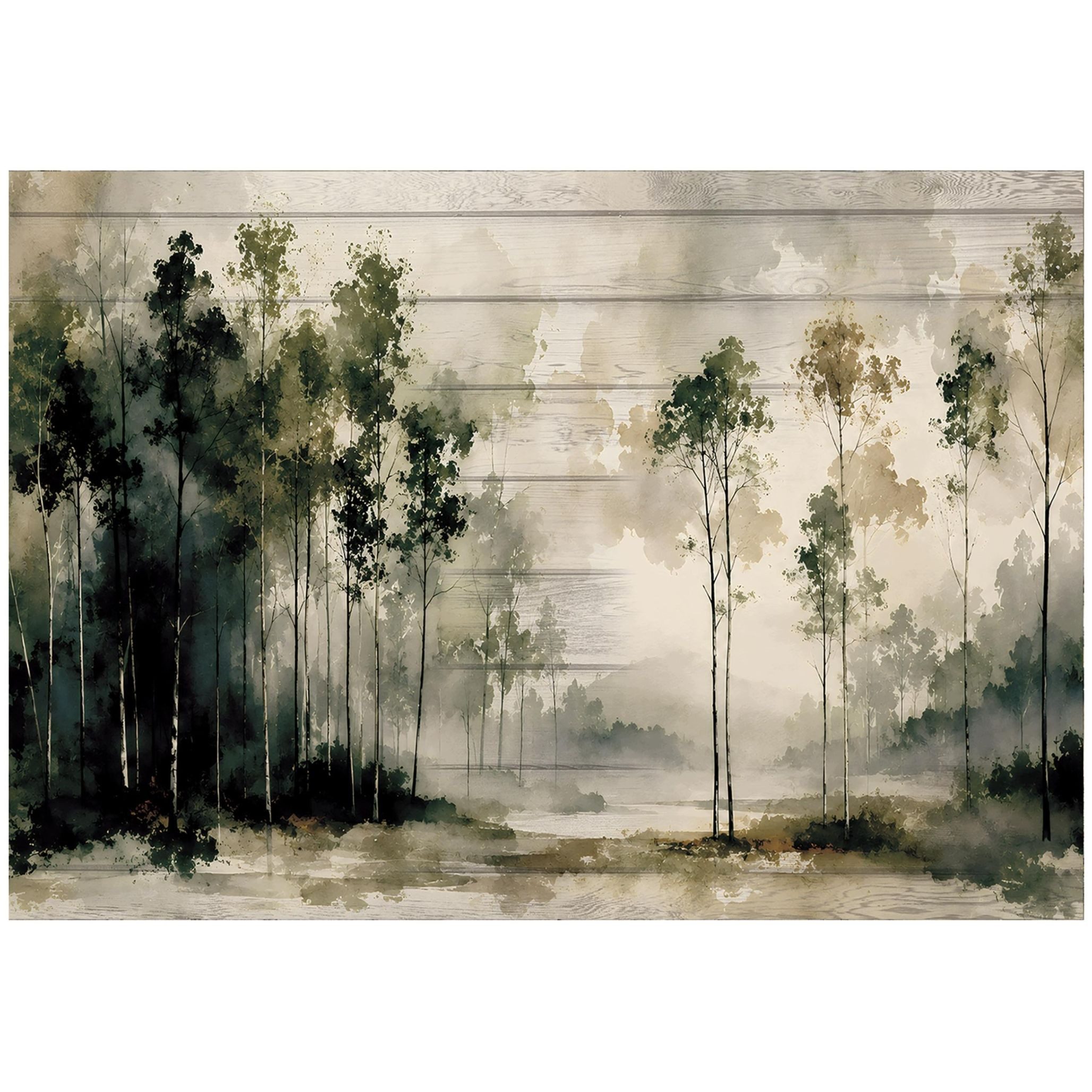 Wallarena Fototapete Wald mit Bäumen in Grün als Aquarell aus Vinyl für Wohnzimmer, glatt, floral, 3D-Optik, (2 St), für Schlafzimmer geeignet 254x184cm