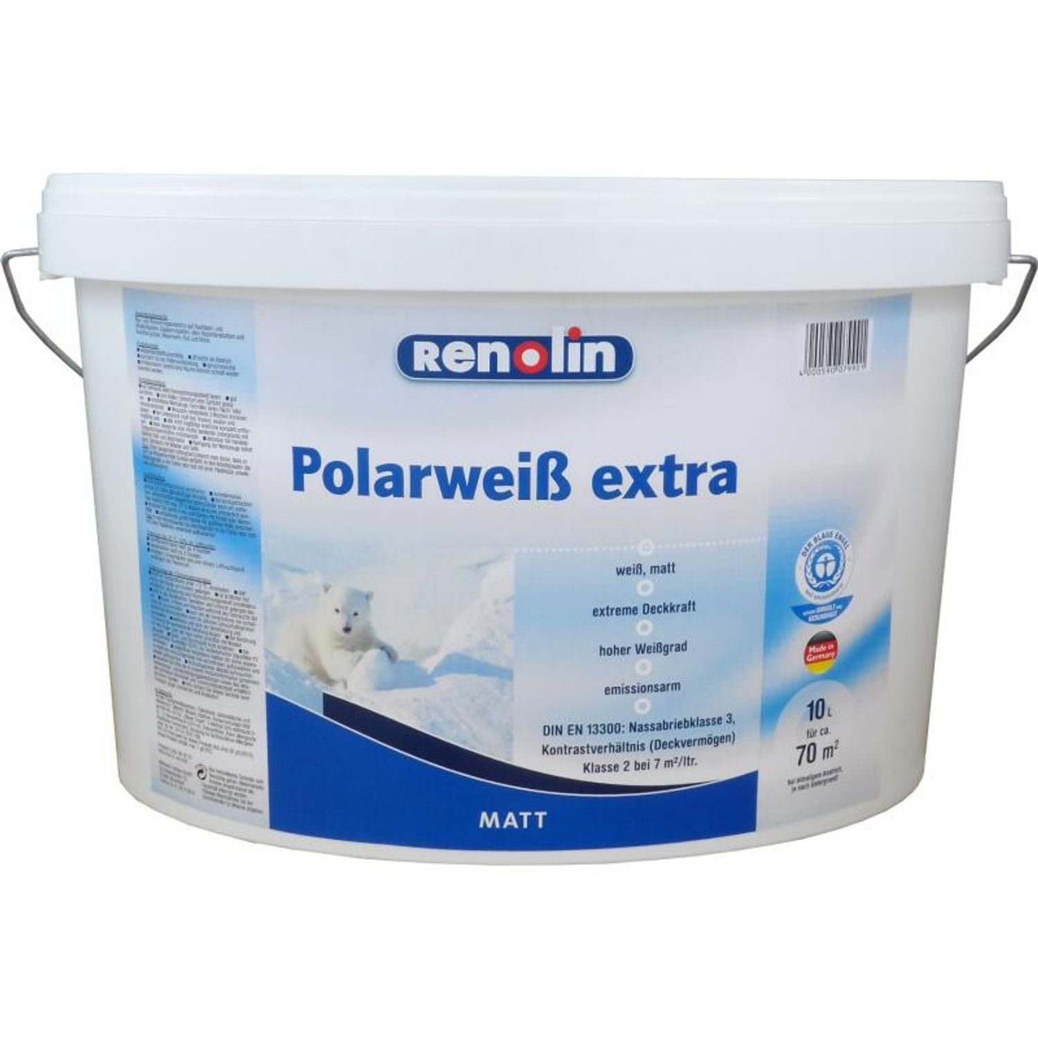 Wilckens Farben Vollton- und Polarweiß matt 10 weiß Abtönfarbe Wandfarbe 70m² extreme extra Liter Renolin