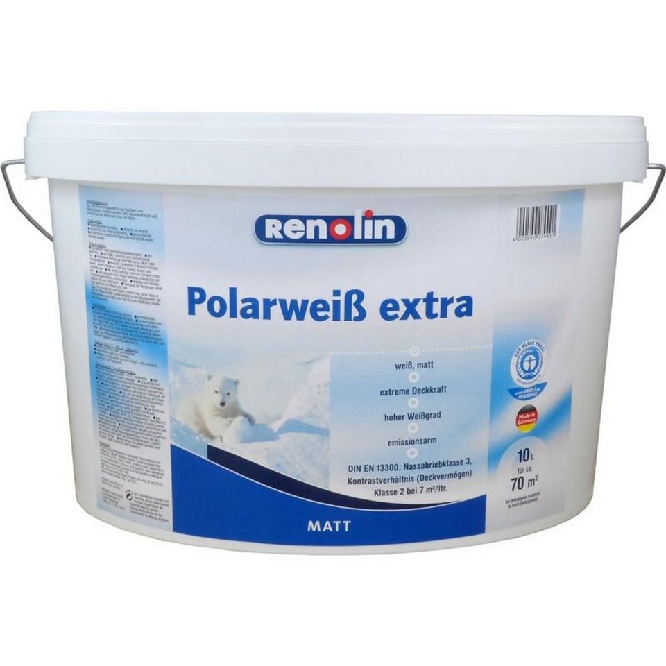 Wilckens Farben Vollton- und Abtönfarbe 10 Liter Renolin Polarweiß  Wandfarbe extra 70m² weiß matt extreme