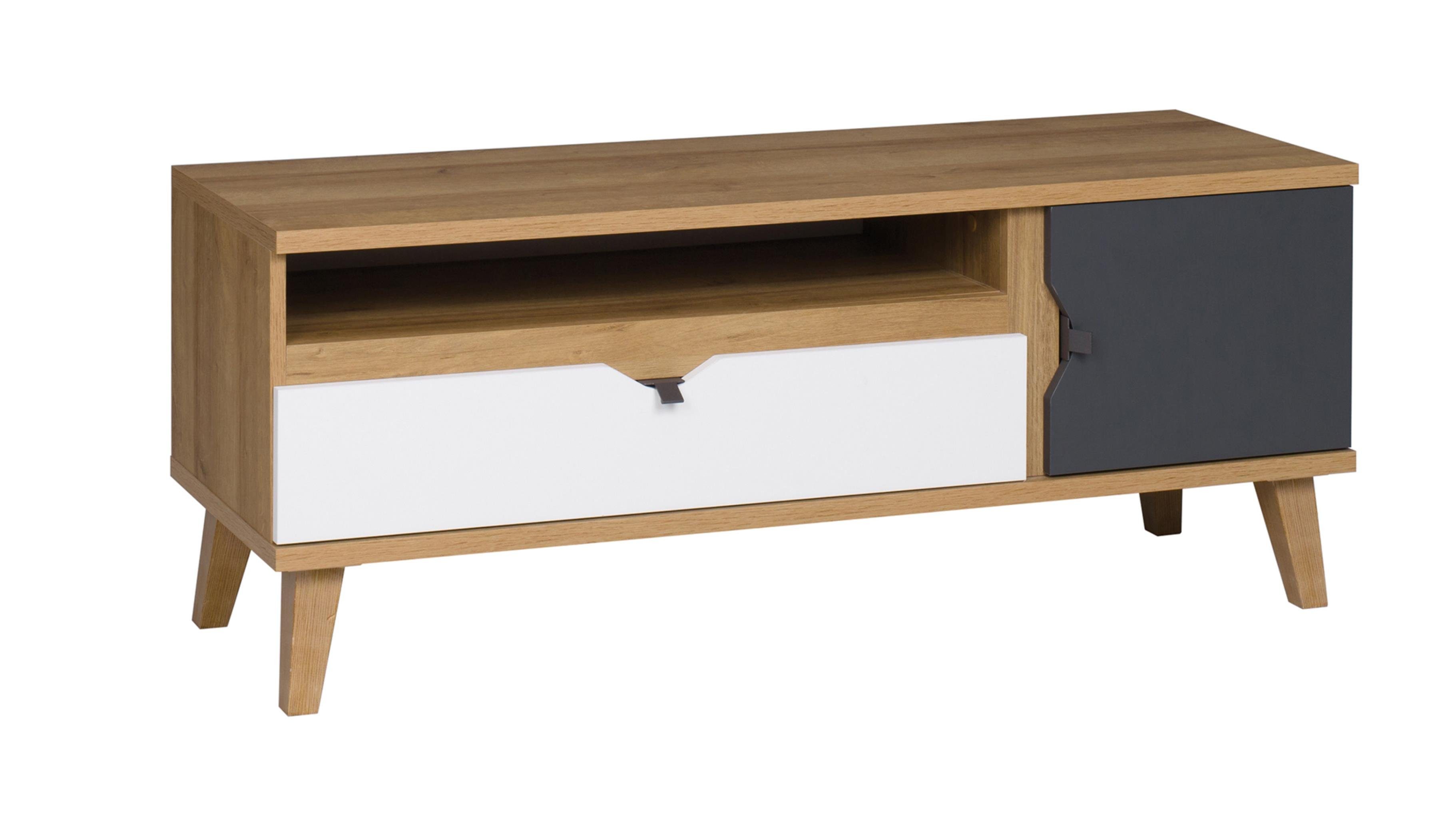 x T40 Eiche/Weiß+Graphit TV-Schrank cm H48 Designer MEMIS Furnix x Fernsehschrank B120