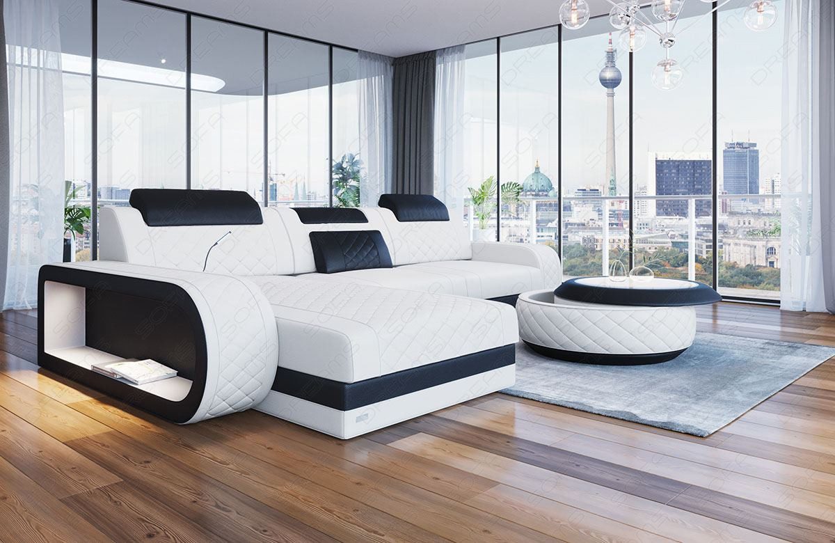 Sofa Dreams Ecksofa Ledersofa Berlin L Form Mini Couch mit LED, Designersofa, Sofa aus Eigenproduktion