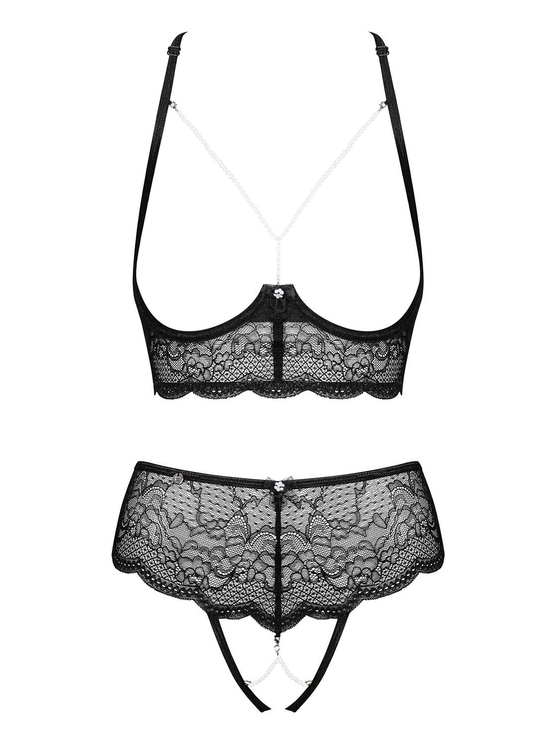 Obsessive Set: Bügel-BH Brustfrei-Set Pearlove schwarz mit Perlen Offener (Set)