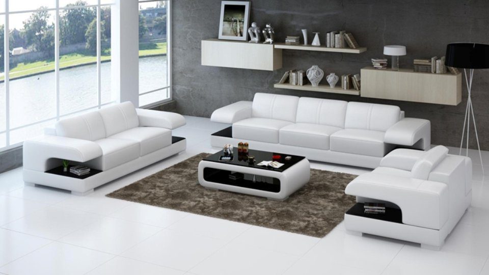 Beleuchtung, LED Europe Beige Sofa 3+2+1 Ledersofas Made in Wohnlandschaft JVmoebel mit
