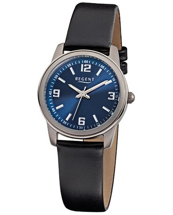 Regent Quarzuhr Regent Damen-Armbanduhr schwarz Analog (Armbanduhr) Damen Armbanduhr rund klein (ca. 27mm) Titan Elegant