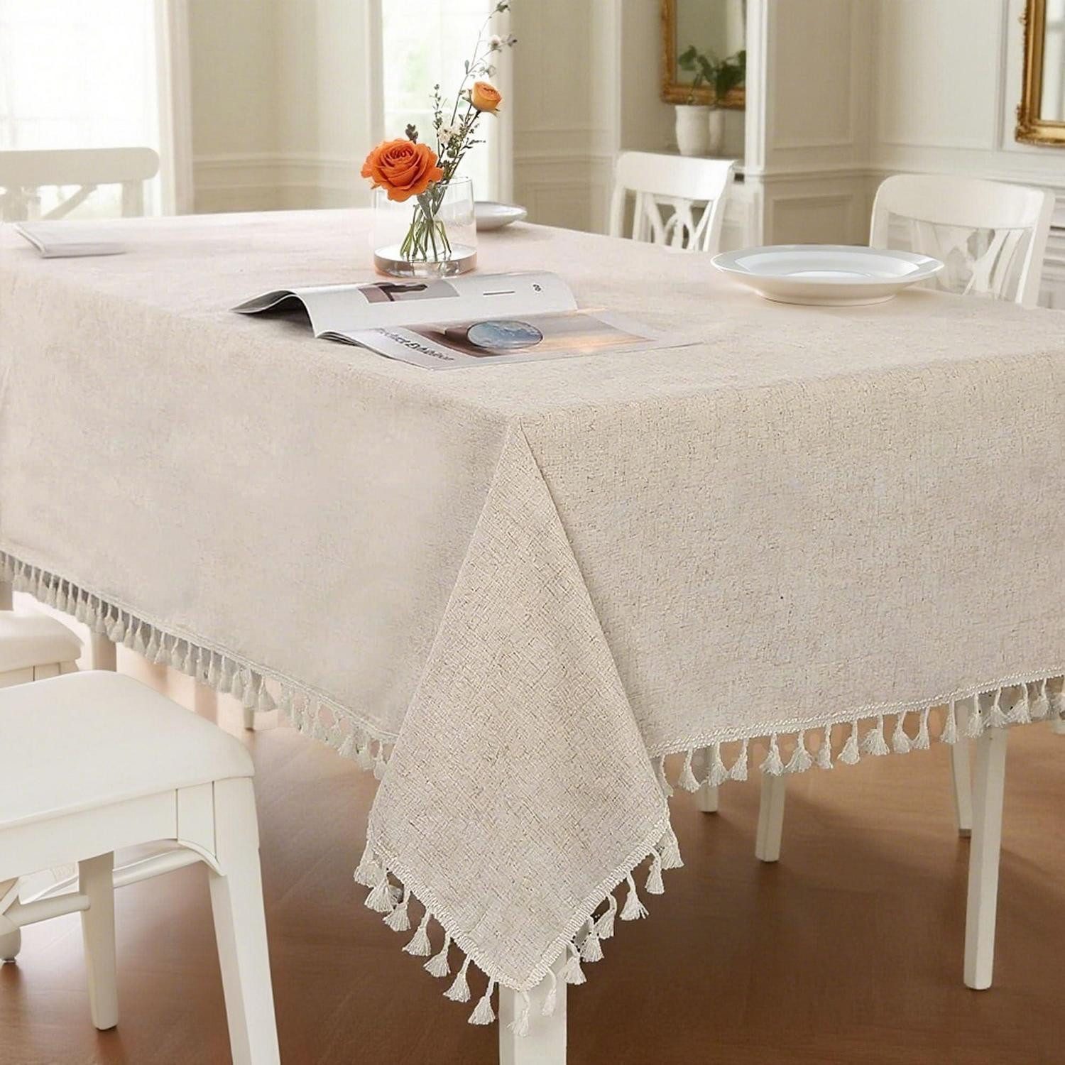 LuxusKollektion Tischdecke Tischdecke Rechteckig Beige Leinen-Baumwolle 140x350cm