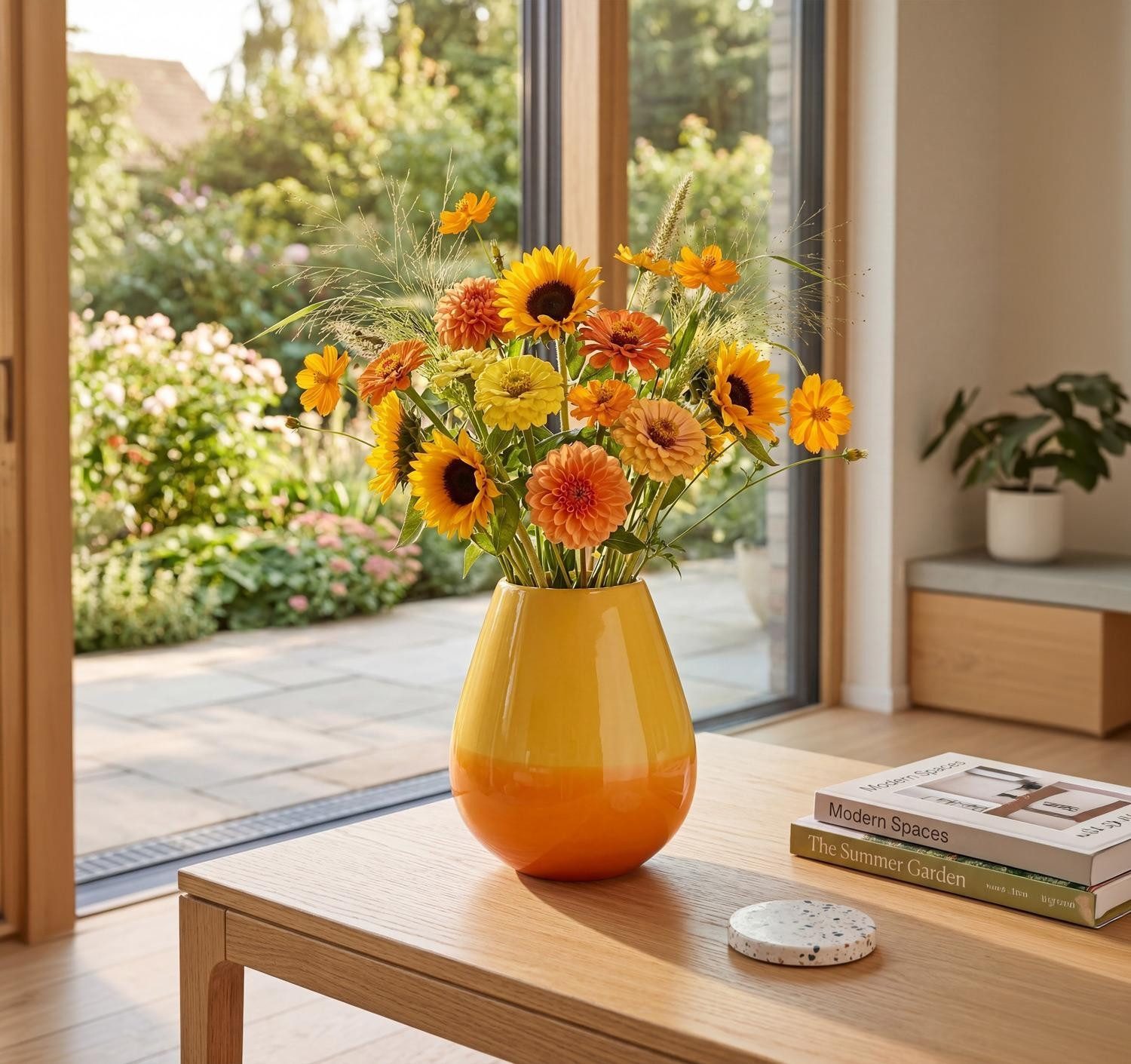 ASA SELECTION Tischvase EASE JOY, H 18 cm, Orange, Gelb, Steinzeug, (1 St), wasserdicht