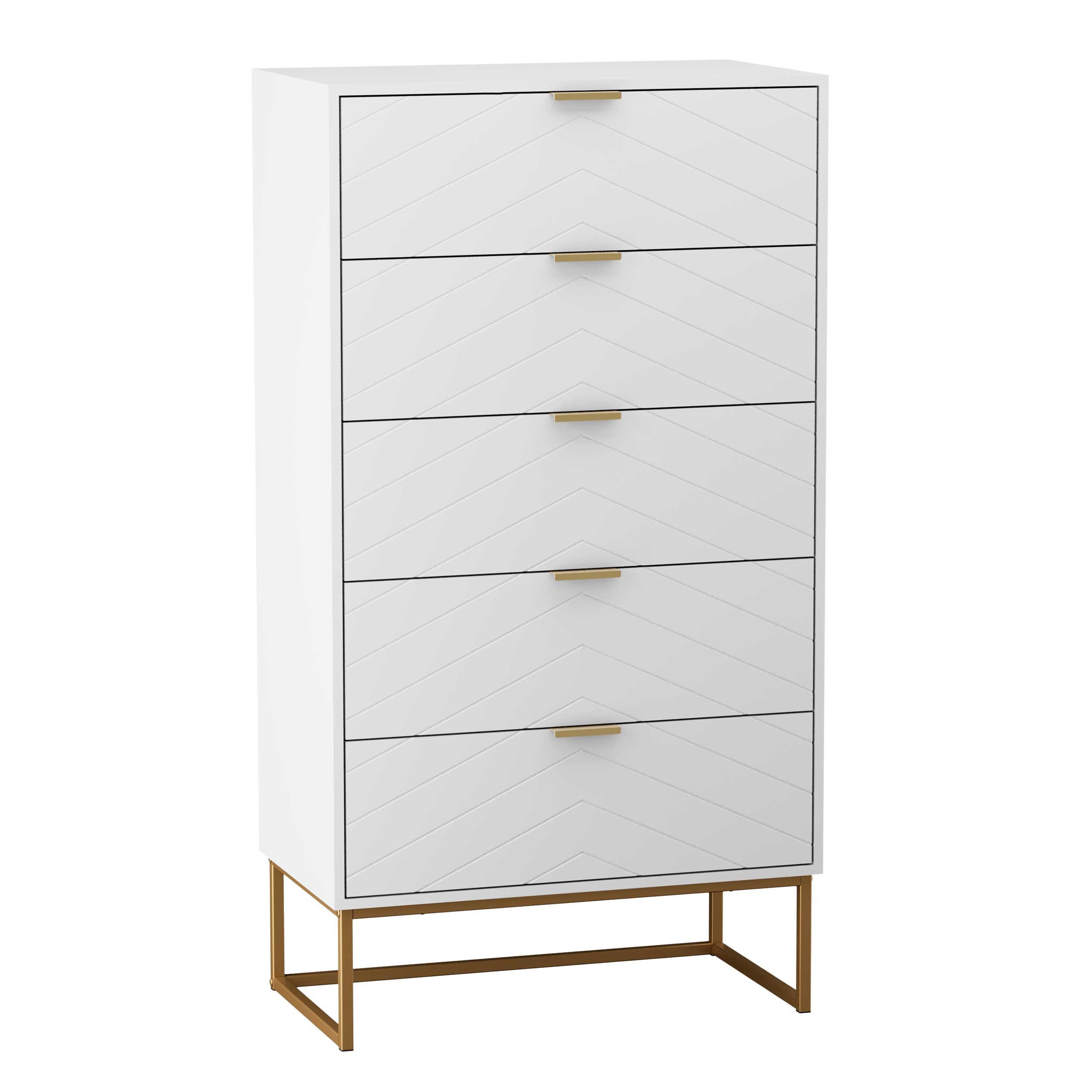 UEV Kommode mit 5 Schubladen Schrank schmal modern schubladenkommode (Sideboard für Wohnzimmer Schlafzimmer Büro Flur, Aufbewahrungsschrank mit Kisppschutz mehrzweckschrank 60cm breit), Mehrzweckschrank Highboard Beistellschrank allzweckschrank