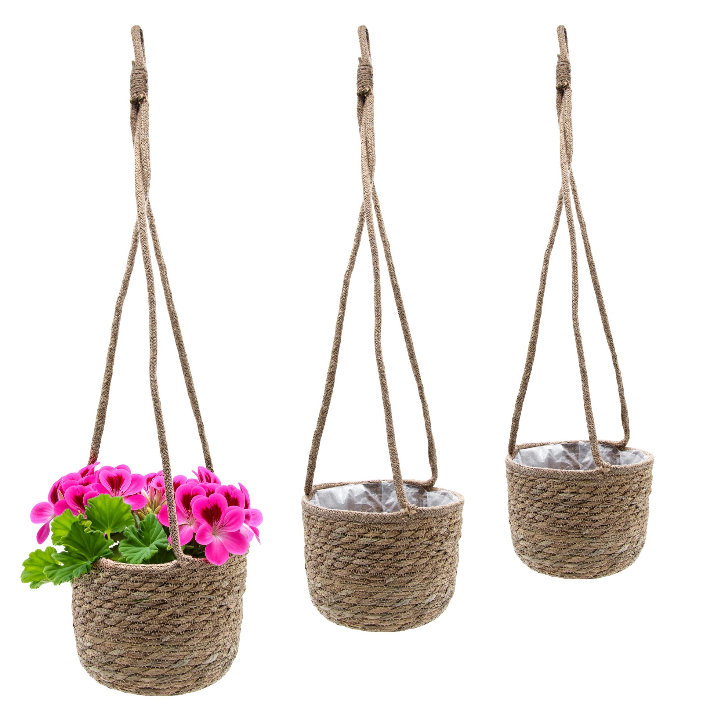 Spetebo Übertopf Seegras Blumenampel 3er Set natur 23 / 20 / 17 cm