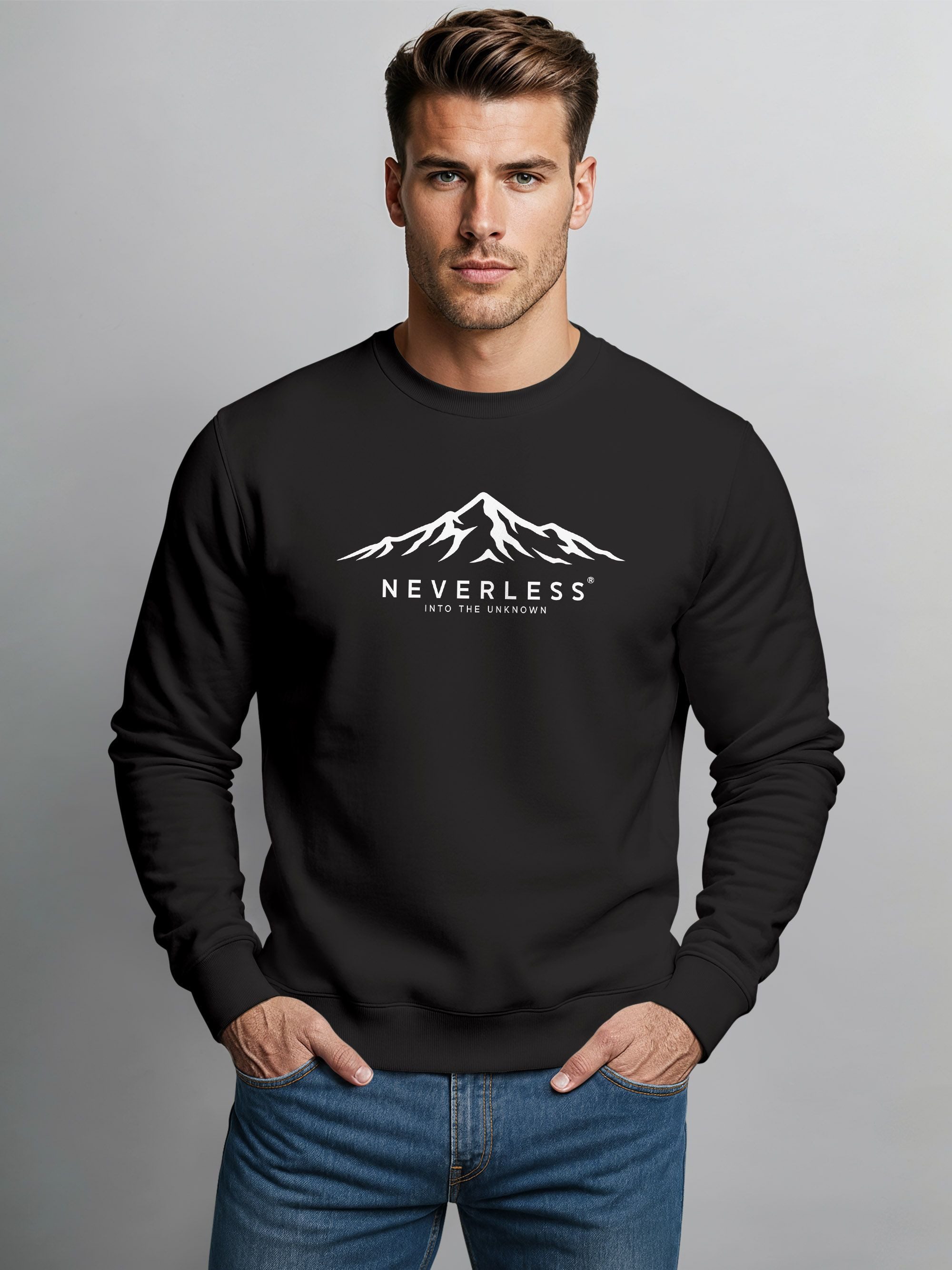 Neverless Sweatshirt Sweatshirt Herren Frontprint Berge Adventure Natur Grafik Print – Bild 2 von 5