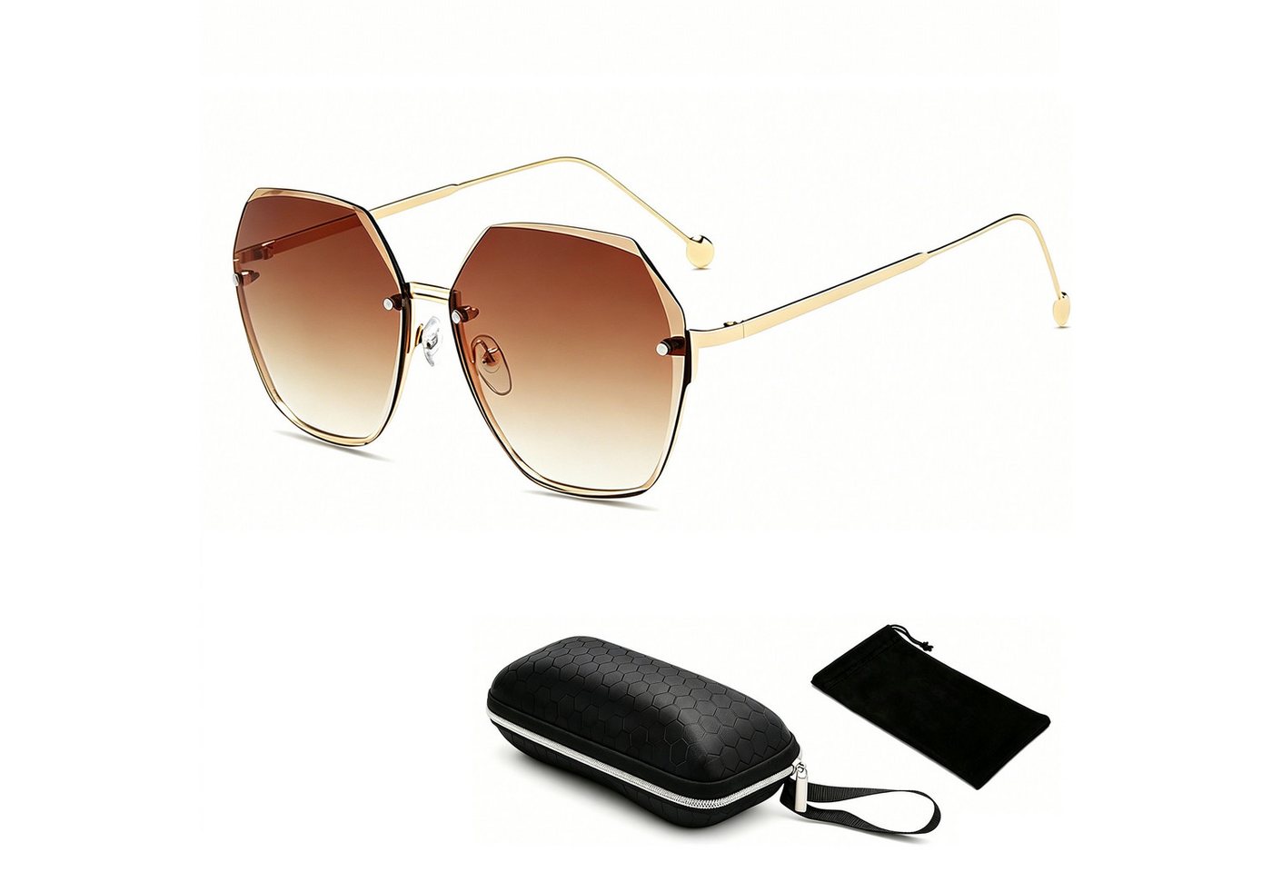ibettertec Sonnenbrille Sonnenbrille Sonnenbrille Damen Rahmenlose mit Diamant Schliff UV 400 (Set, Aufbewahrungsbeutel, Mikrofasertuch, Brillenetui, Sonnenbrille) Transparent Farbverlauf Gläser Brille Outdoor Reisen