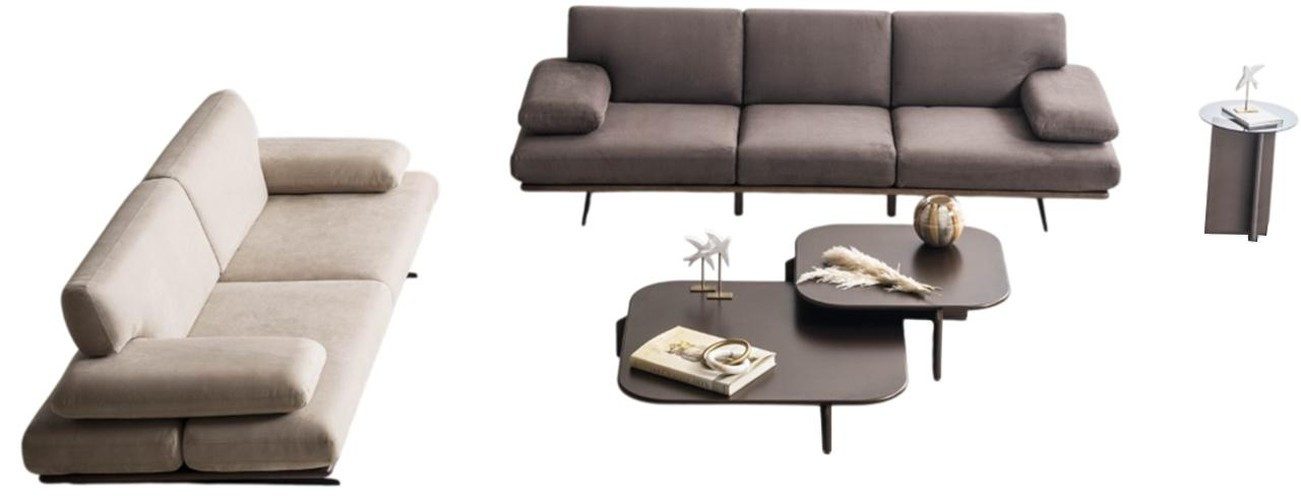 JVmoebel Polstergarnitur Grau-Beige Designer Sofas mit Holzbeistelltisch, (4-tlg)