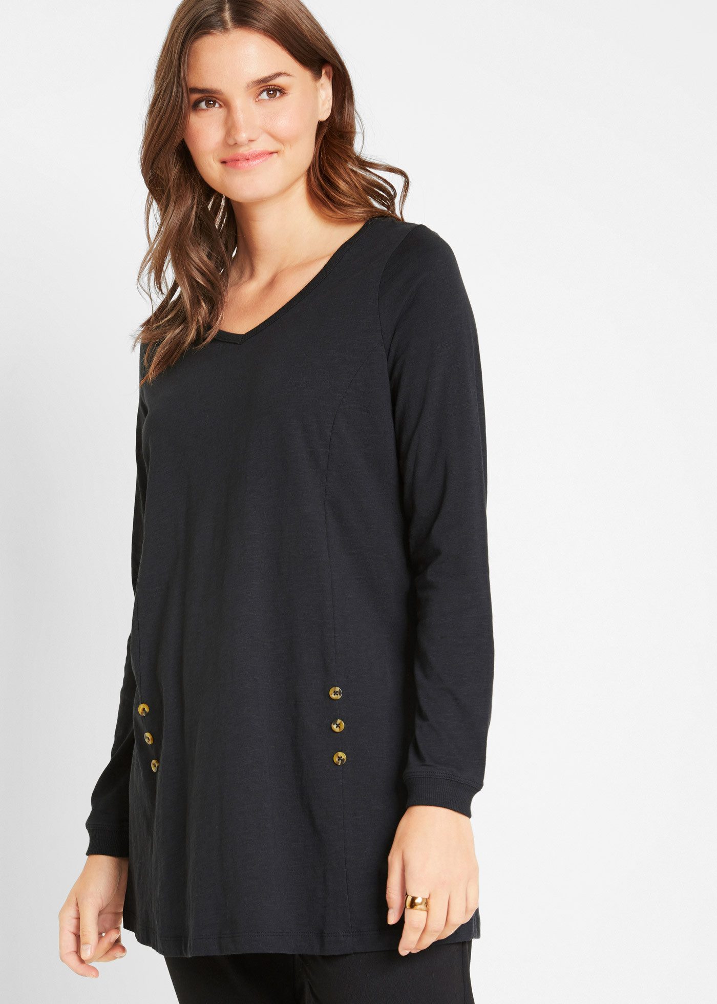 bonprix Longshirt A-Linie, mit dekorativen Knöpfen, aus Baumwolle, Casual Stil