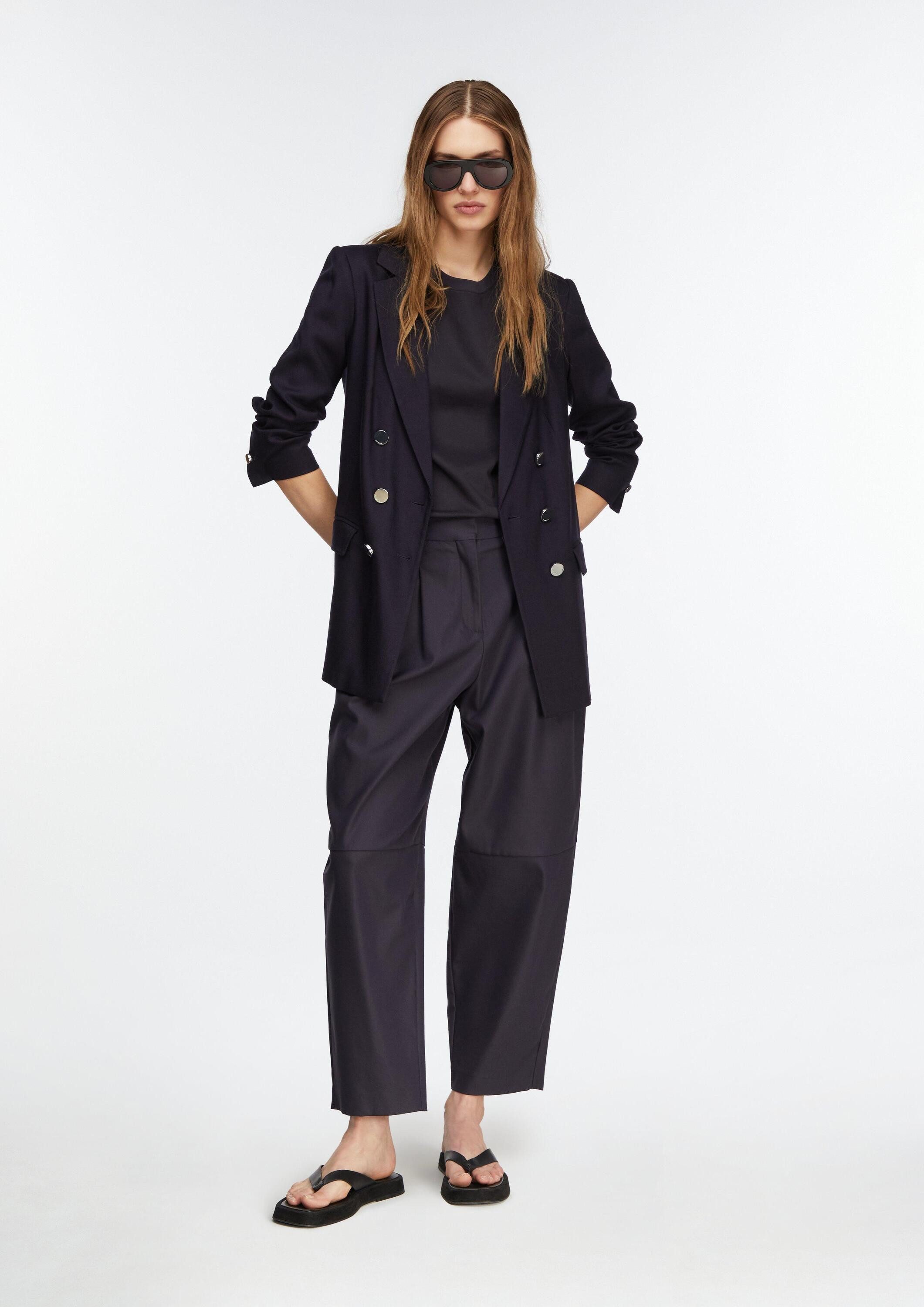 comma Jackenblazer Indoor-Blazer Doppelreihiger Blazer aus Viskosemix mit Piqué-Struktur