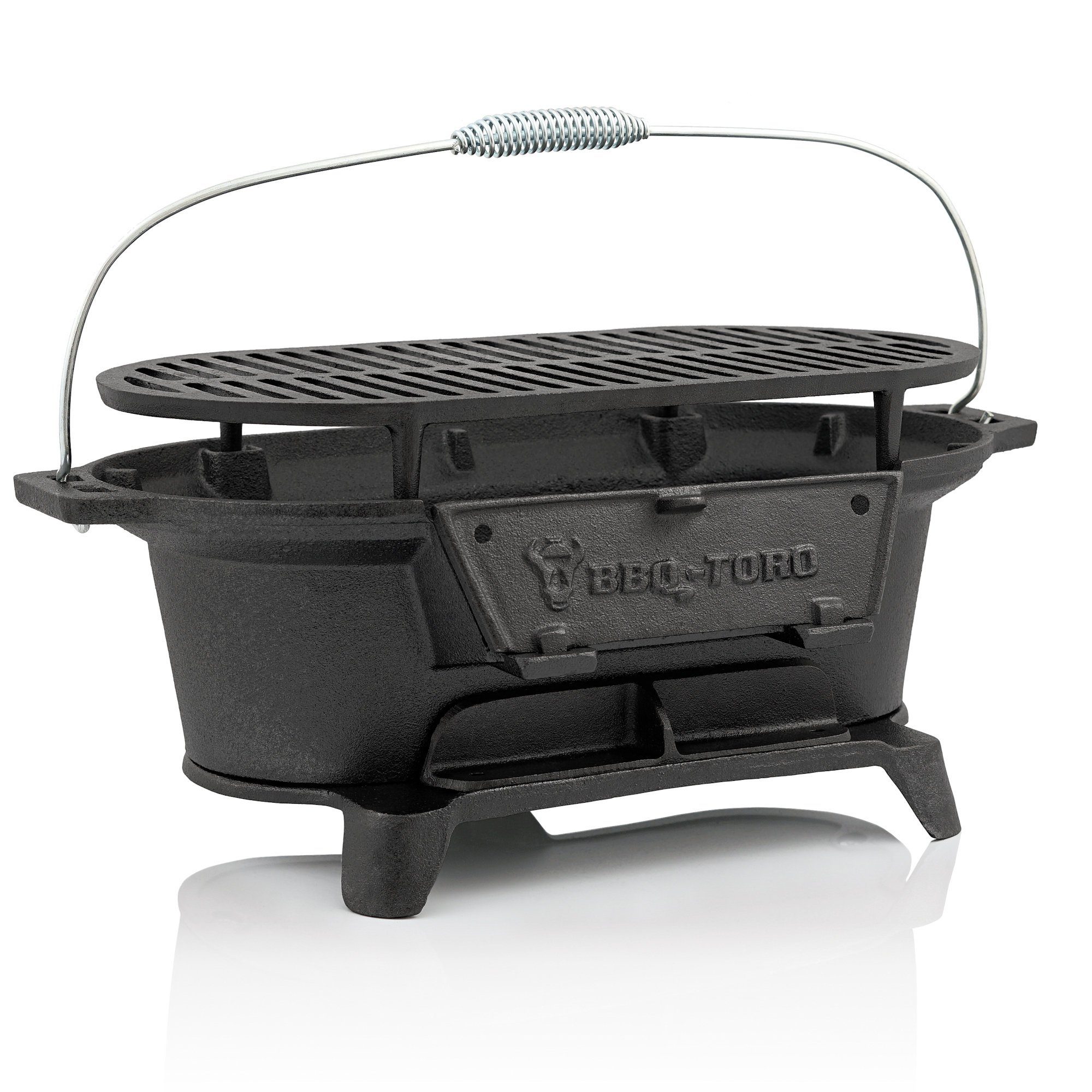 BBQ-Toro Holzkohlegrill Gusseisen Grilltopf mit Grillrost 50 x 25 x 23 cm Hibachi Style Holzko, Bereits eingebrannt