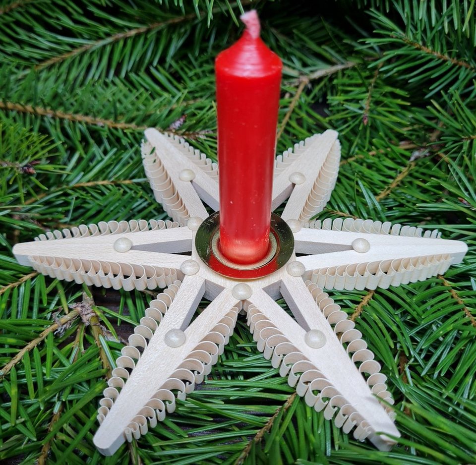 Kerzenhalter Christbaumschmuck Spanstern – Kerzenhalter ø 13 cm NEU, aus  gestochenen Span