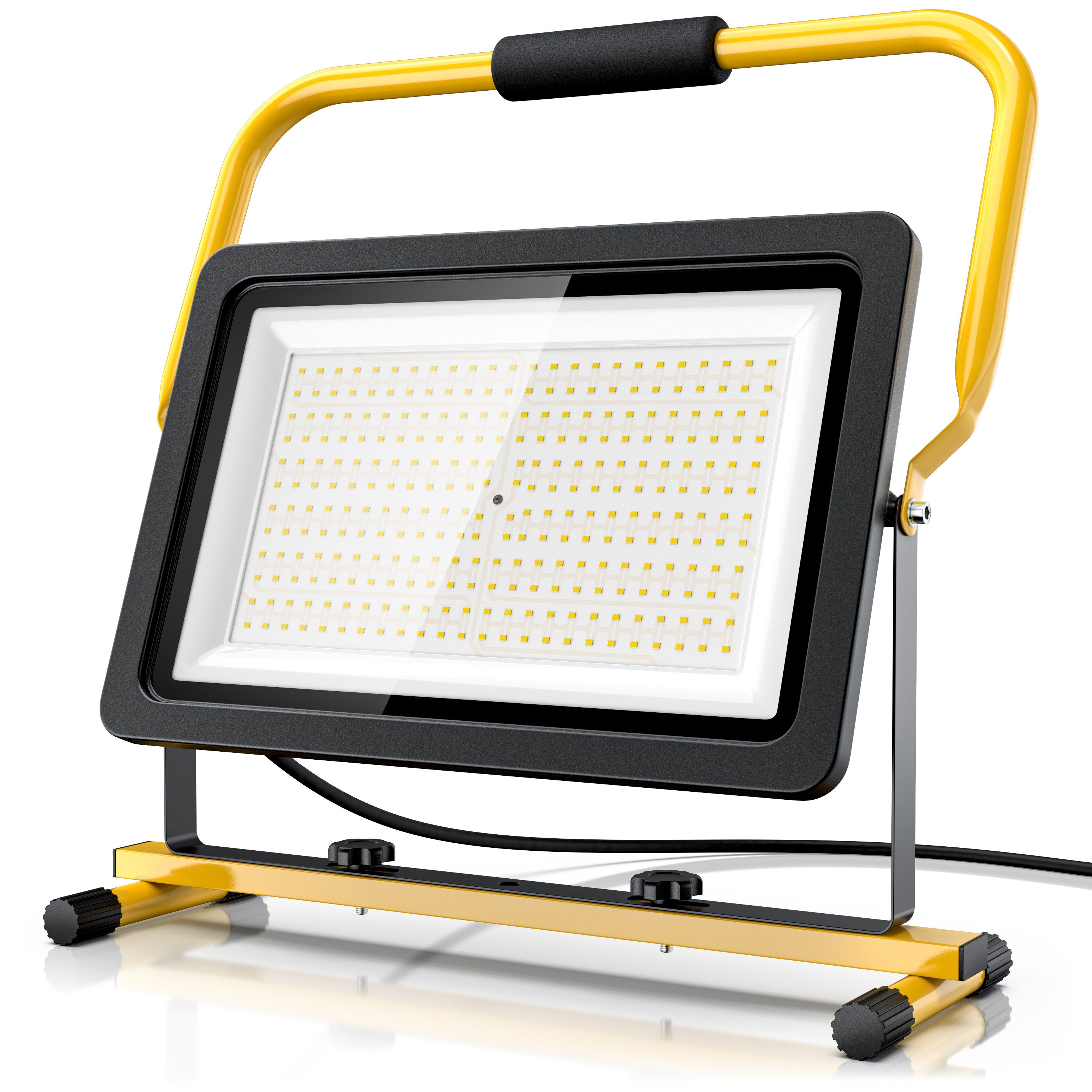 Brandson Baustrahler 150 Watt LED, Arbeitsscheinwerfer, Bauscheinwerfer, Arbeitsleuchte, LED fest verbaut, Warmweiß, extrem hell für Baustelle, Werkstatt und Events, 4 m Kabel