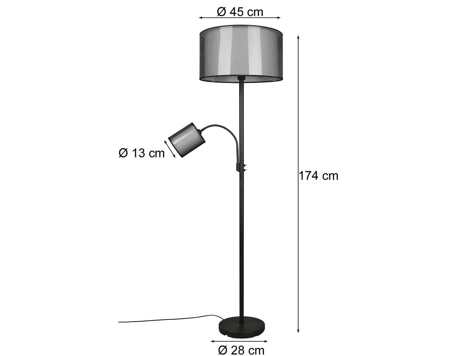 TRIO Leuchten LED Stehlampe, Lesearm & Dimmfunktion, LED wechselbar, Warmweiß, ausgefallene Design-er Lampe dimmbar mit Leselampe für Ecke, H: 174cm