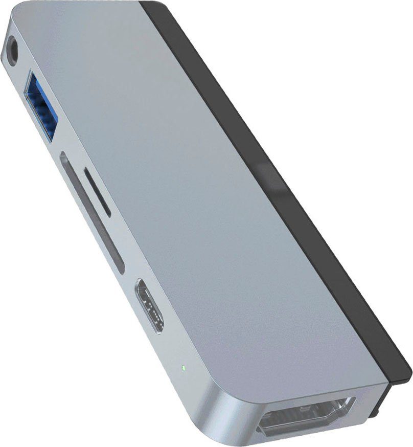 Hyper 6-in-1 Typ C Hub MicroSD-Card, Typ Adapter USB USB HDMI, zu A, silberfarben USB-C 3,5-mm-Klinke, SD-Card