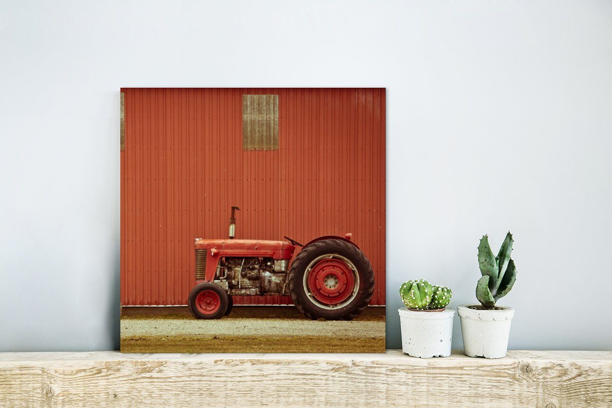 Bauernhof, - Traktor (1 Metall, MuchoWow St), - Scheune Metallbild Gemälde deko - aus Aluminium Alu-Dibond-Druck, Rot