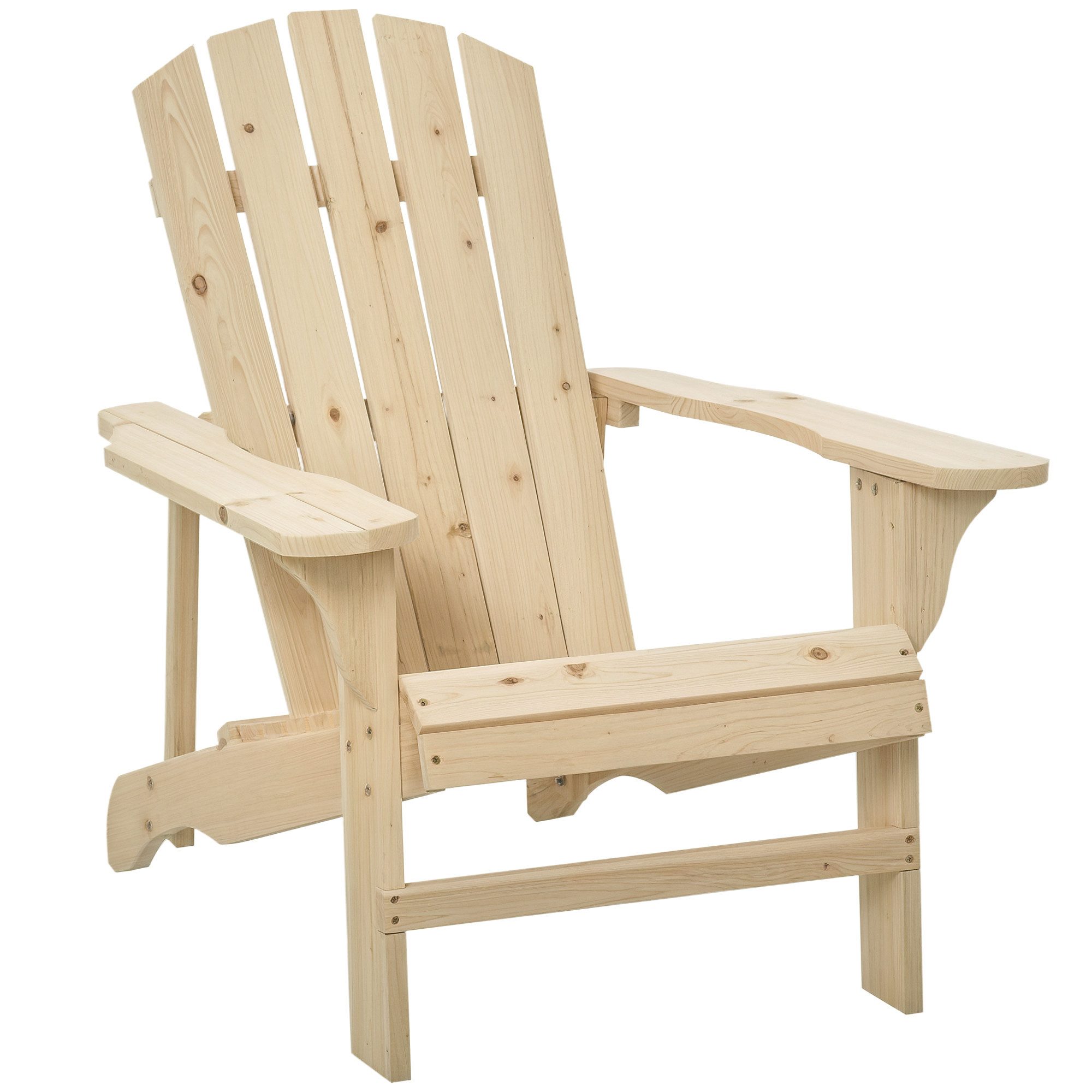 Outsunny Gartenstuhl mit Hoher Rückenlehne, Armlehnen (Adirondack Stuhl, 1 St), für Garten, Terrasse Balkon 78 x 89 x 88 cm Naturholz
