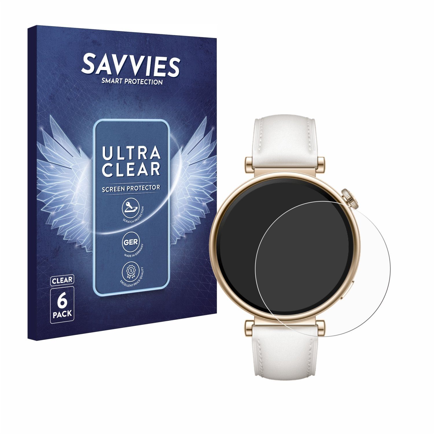 Savvies Displayschutzfolie Schutzfolie für Huawei Watch GT 4 (41mm), 6 Stück, Displayschutz Schutz Folie Klar Transparent