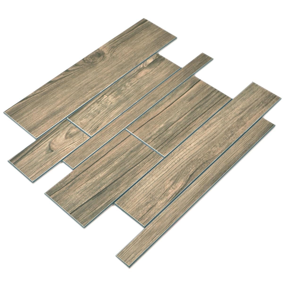 Mosafil Mosaikfliesen Holzoptik Mosaikfliesen Richland Selbstklebend, Metall-Aluminium 30.000x30.000, braun
