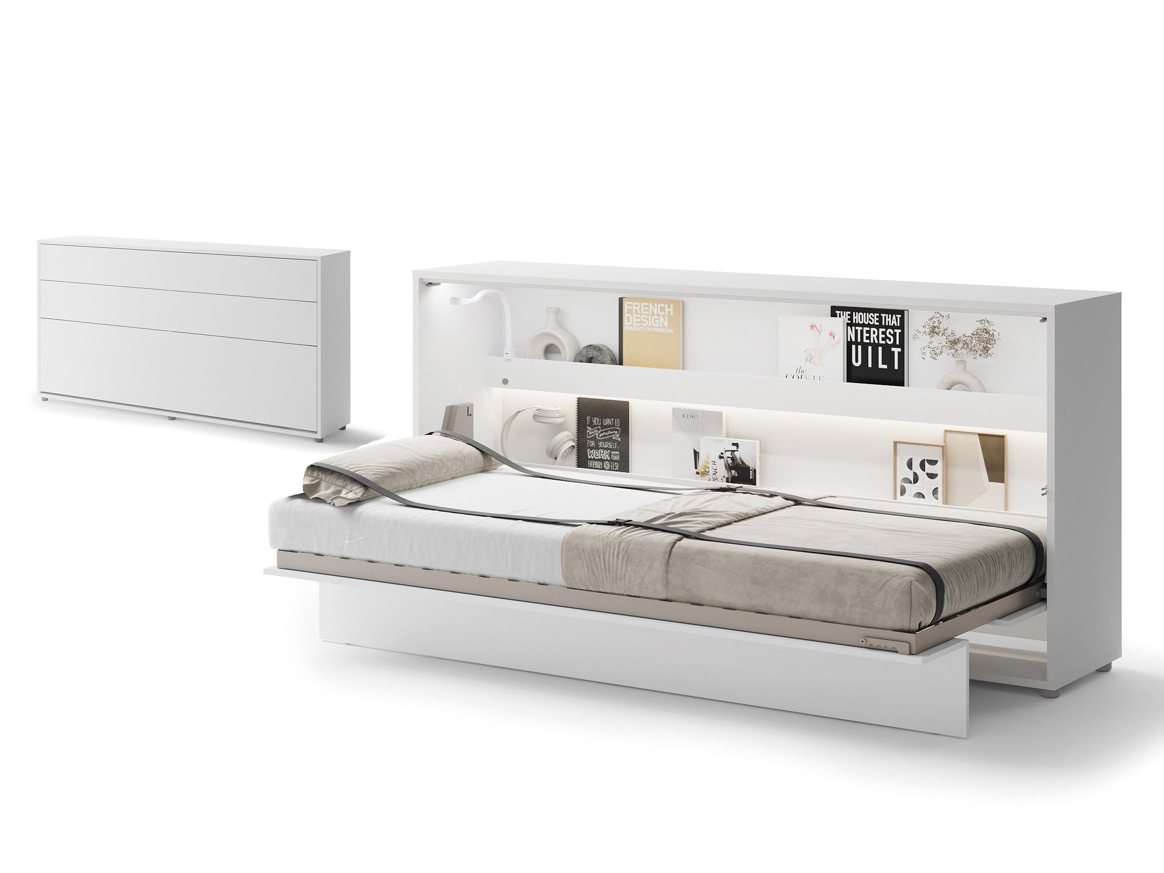 Friderik-EU Schrankbett Horizontal Wandklappbett Lenart Bed Concept - inklusive Trageservice (mit LED) Horizontal Wandklappbett mit pneumatischer Hebehilfe, Soft-Close